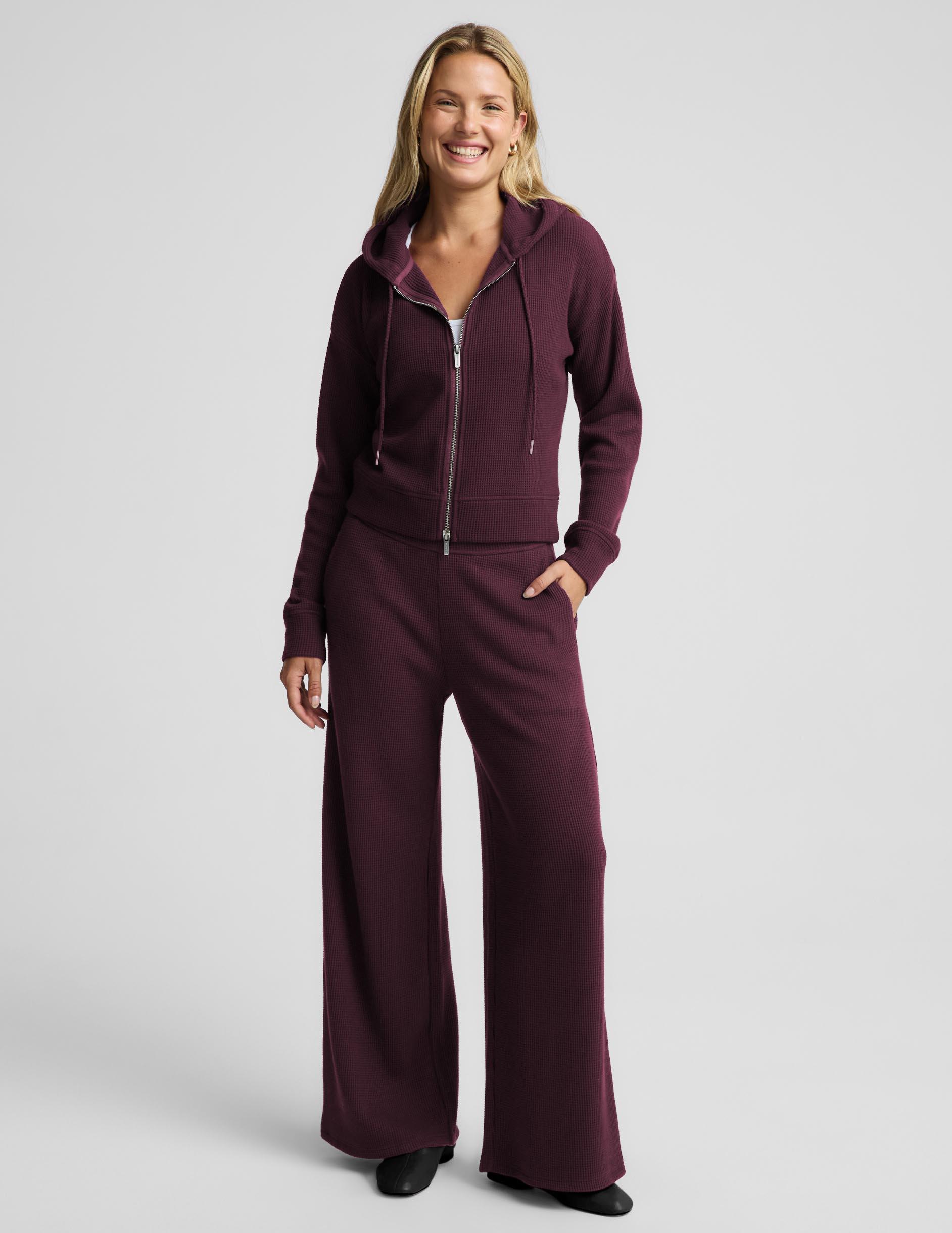 Rest Day Waffle Hooded Jacket - Cabernet