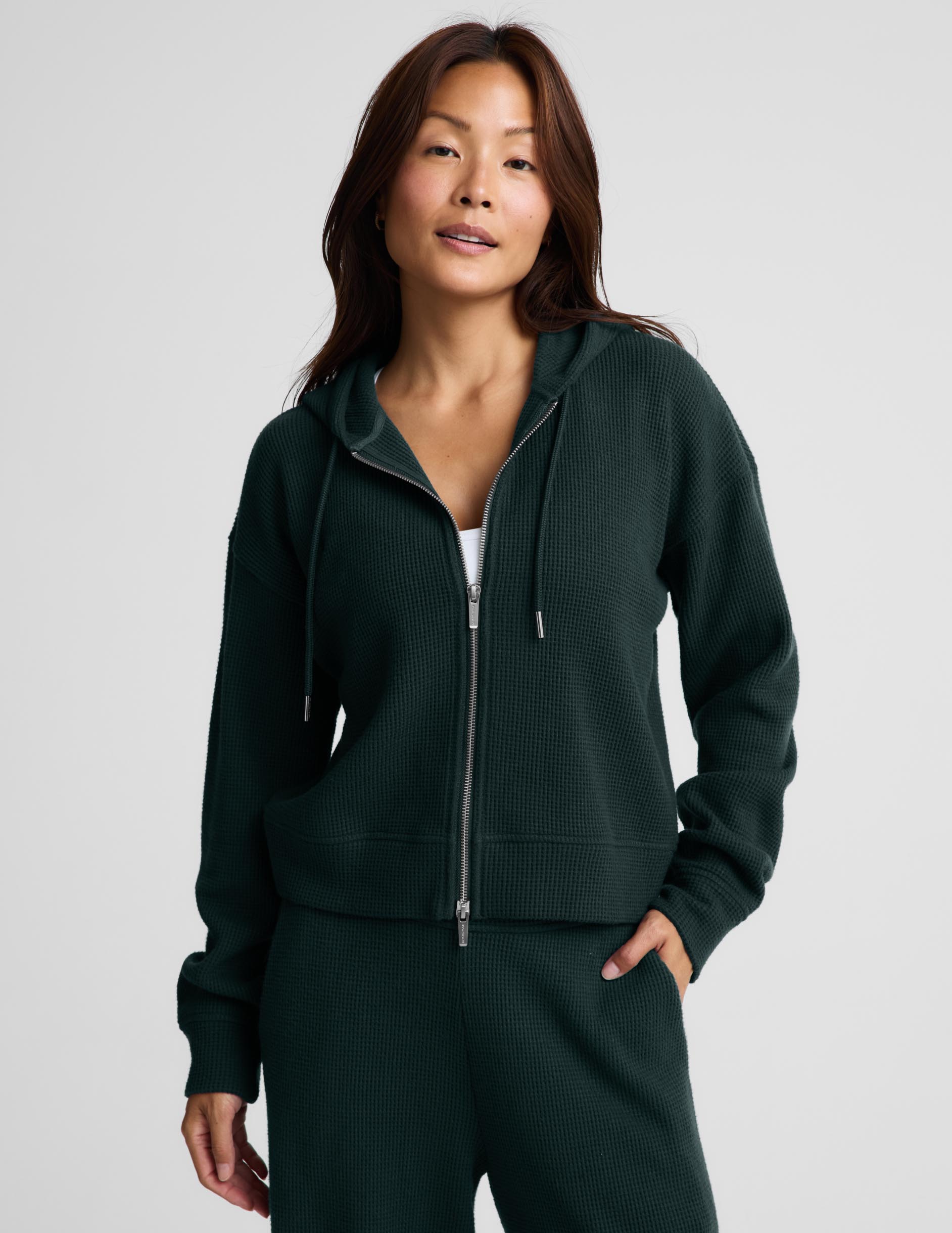 Rest Day Waffle Hooded Jacket - Dark Ivy