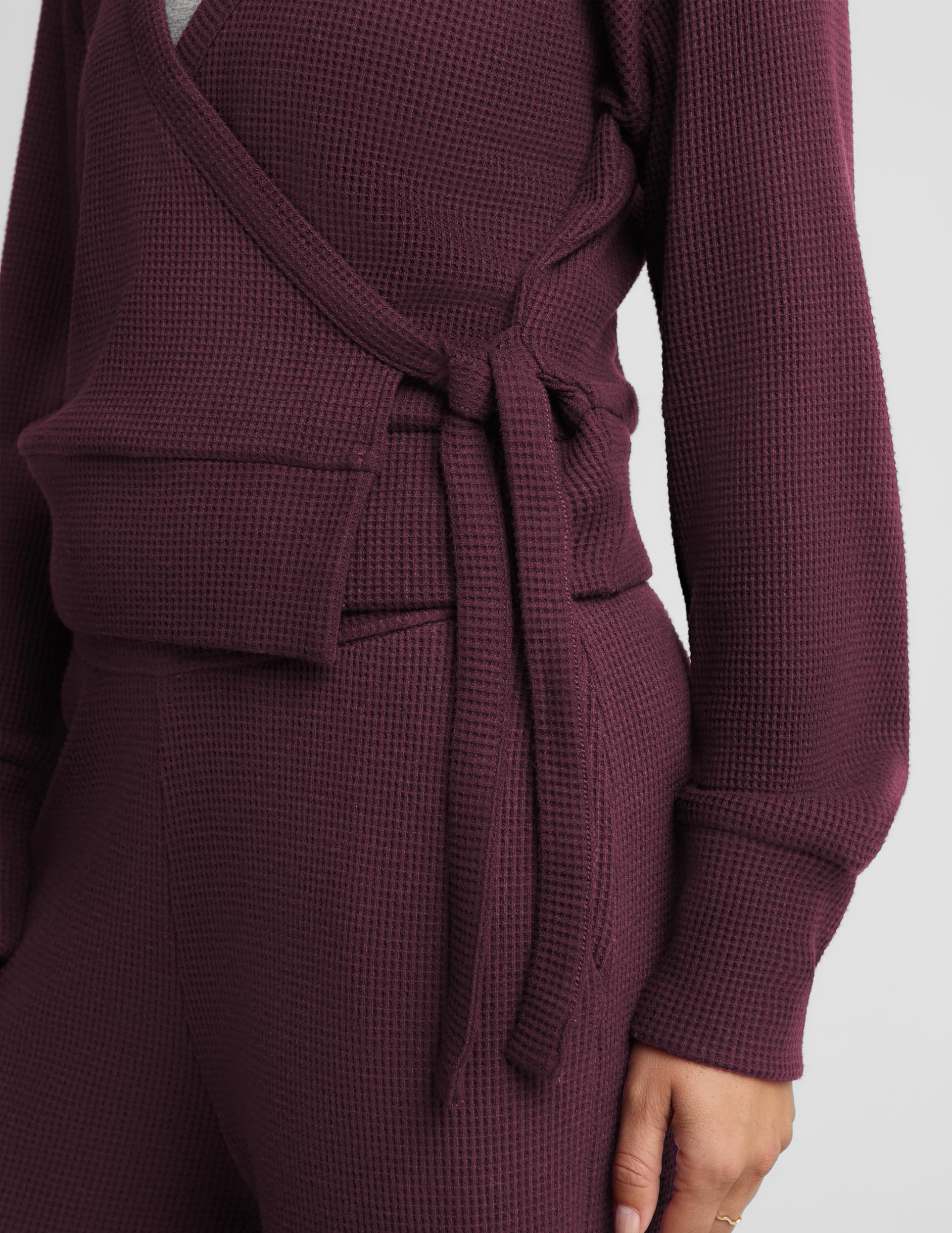 Rest Day Waffle Wrap Pullover - Cabernet
