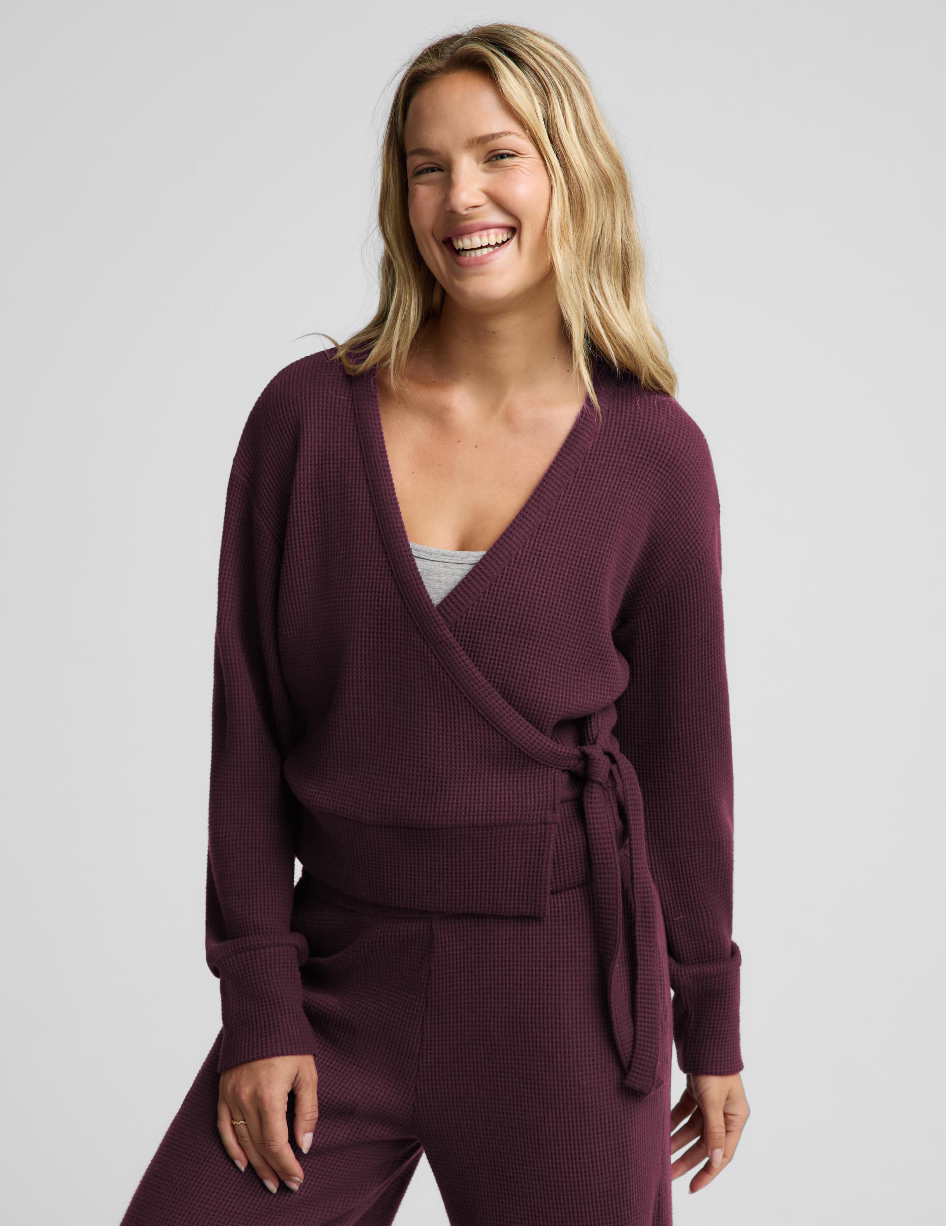 Rest Day Waffle Wrap Pullover - Cabernet