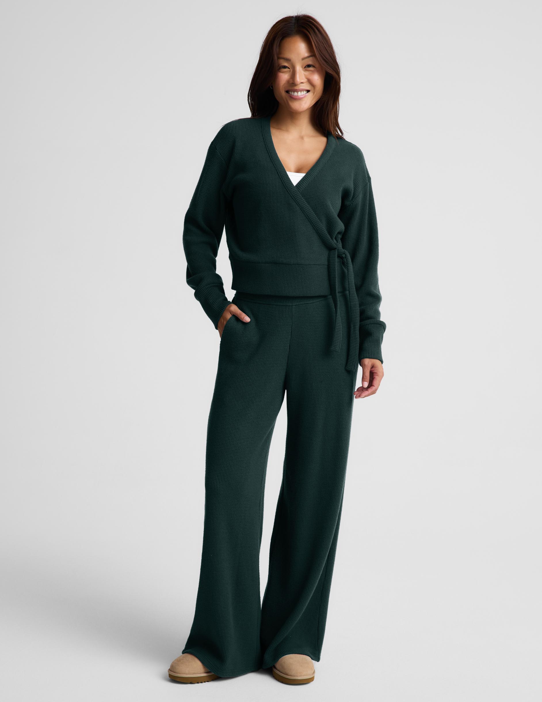 Rest Day Waffle Wrap Pullover - Dark Ivy