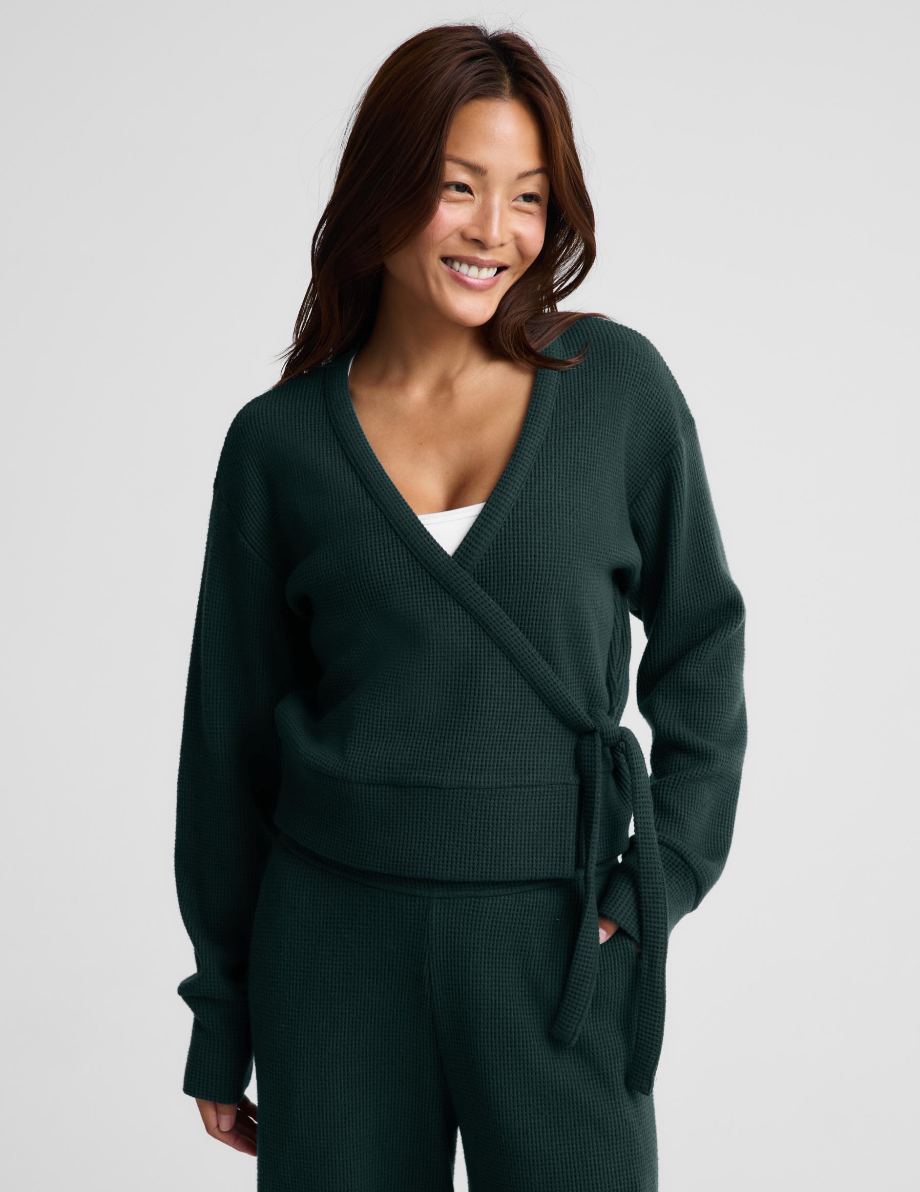 Rest Day Waffle Wrap Pullover - Dark Ivy