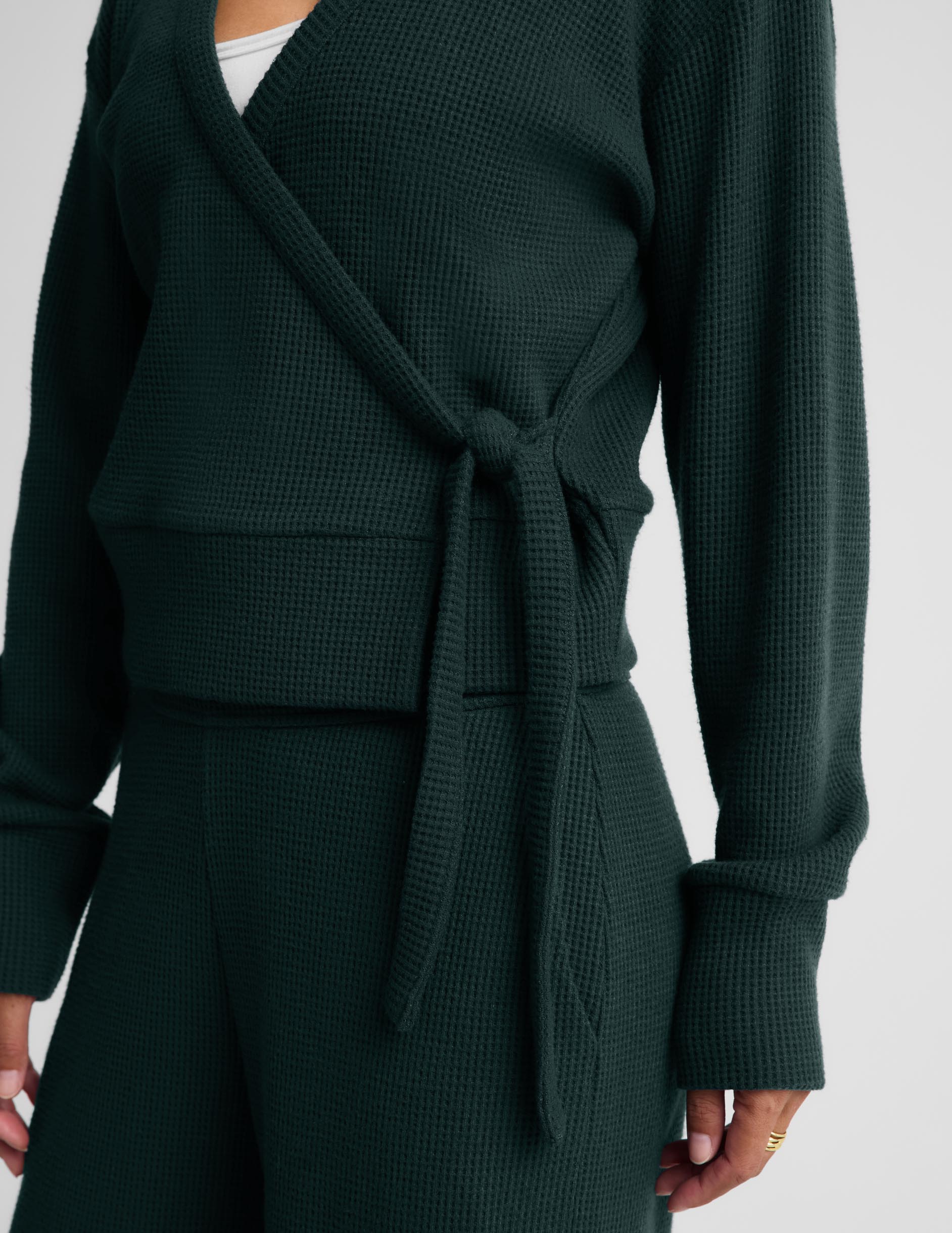 Rest Day Waffle Wrap Pullover - Dark Ivy