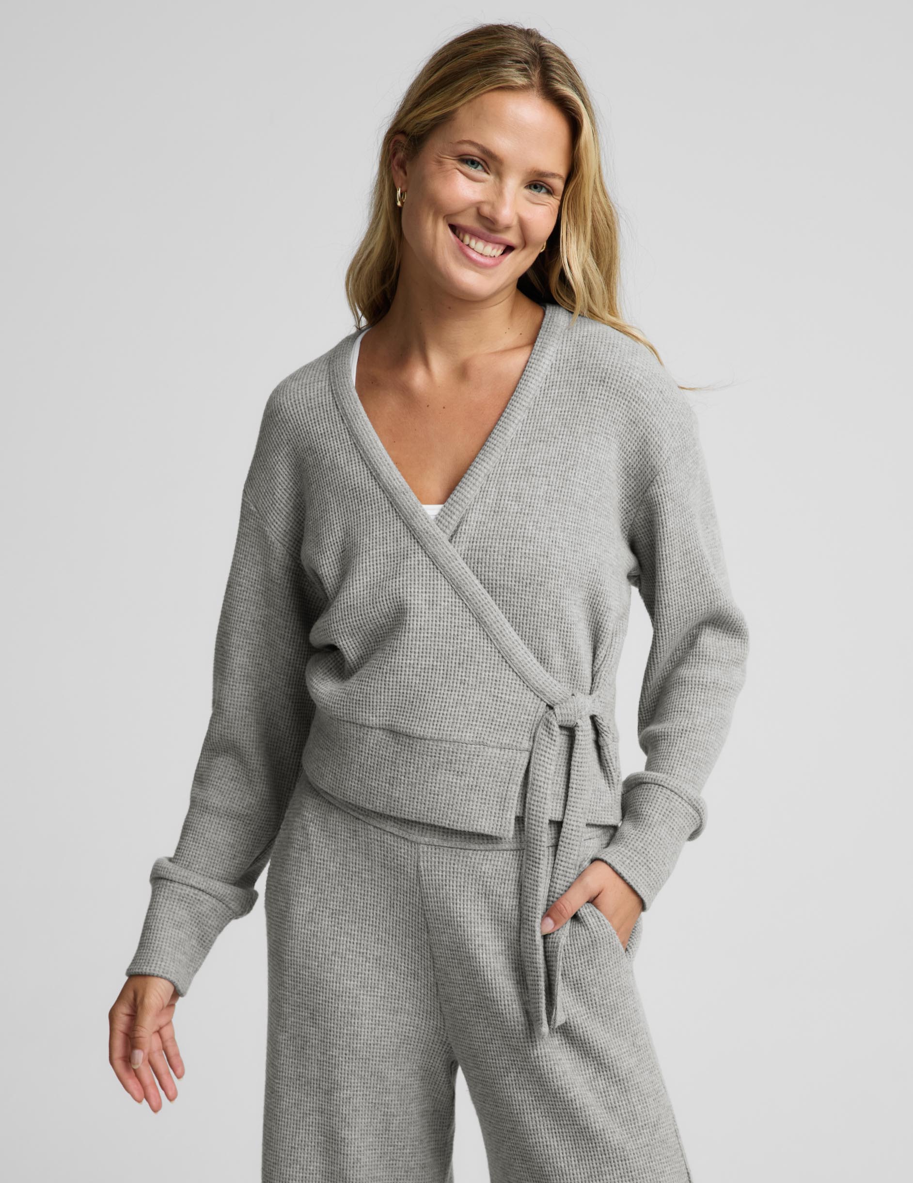 Rest Day Waffle Wrap Pullover - Heather Gray