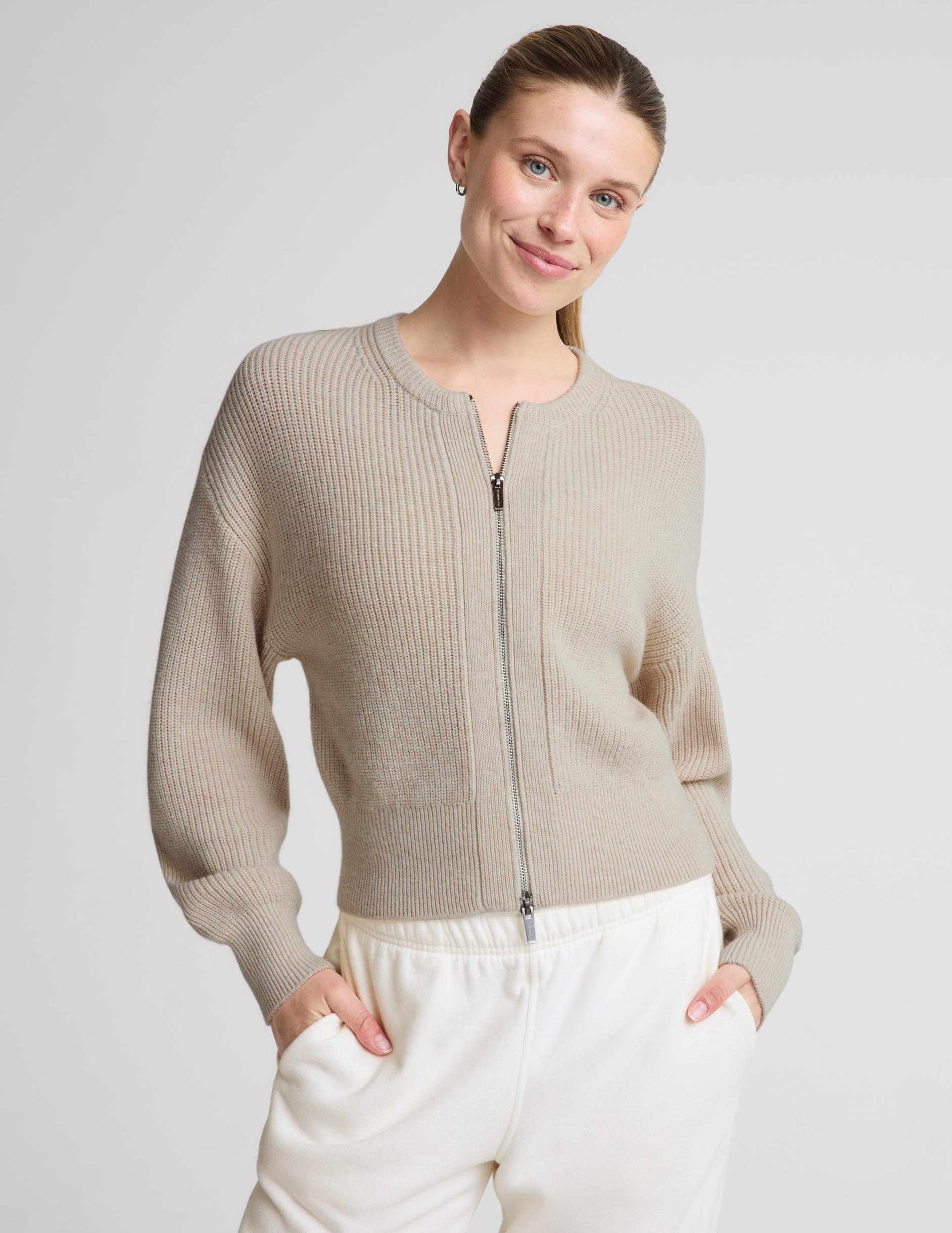 Two-Way Zip Cardigan - Oat Heather