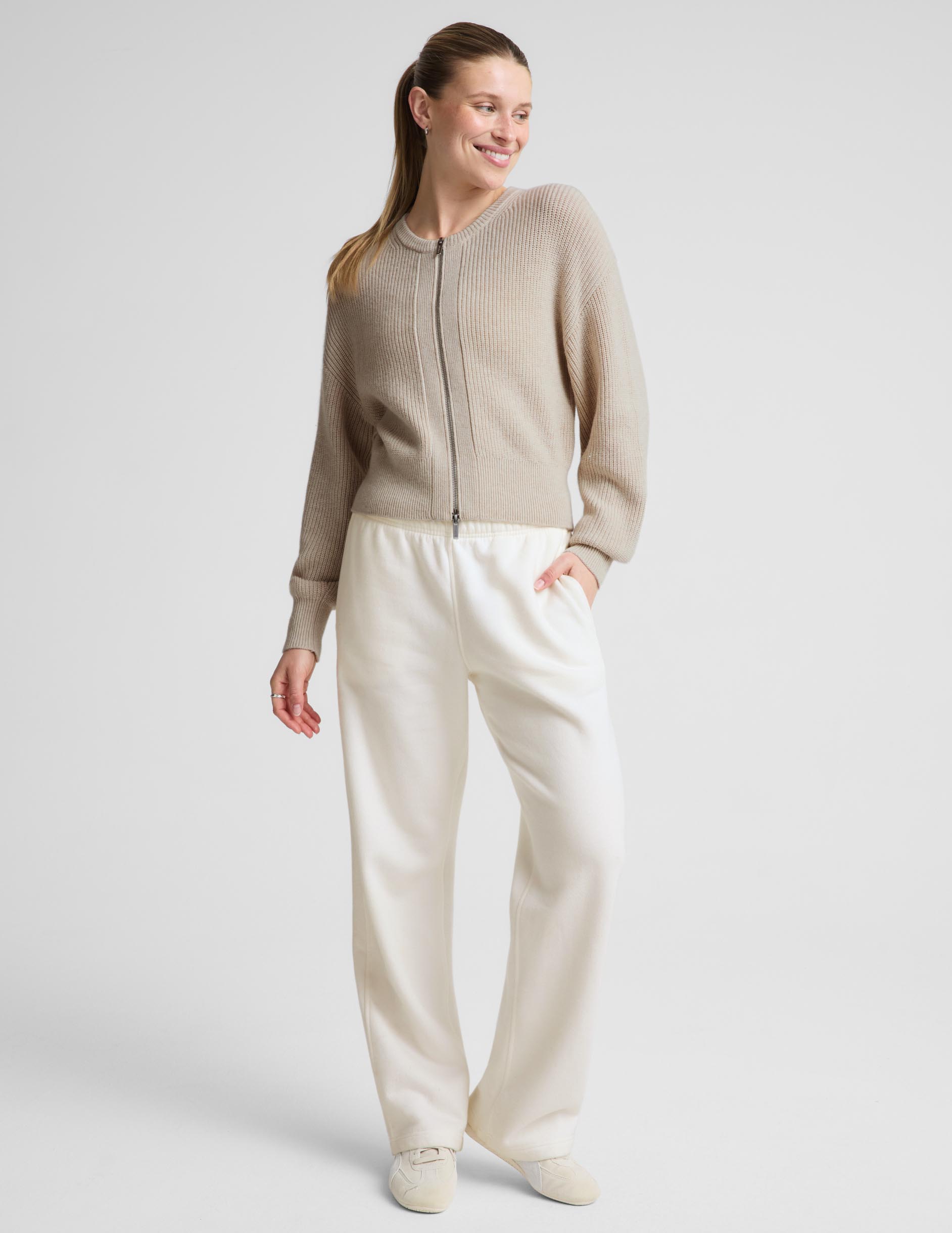 Two-Way Zip Cardigan - Oat Heather