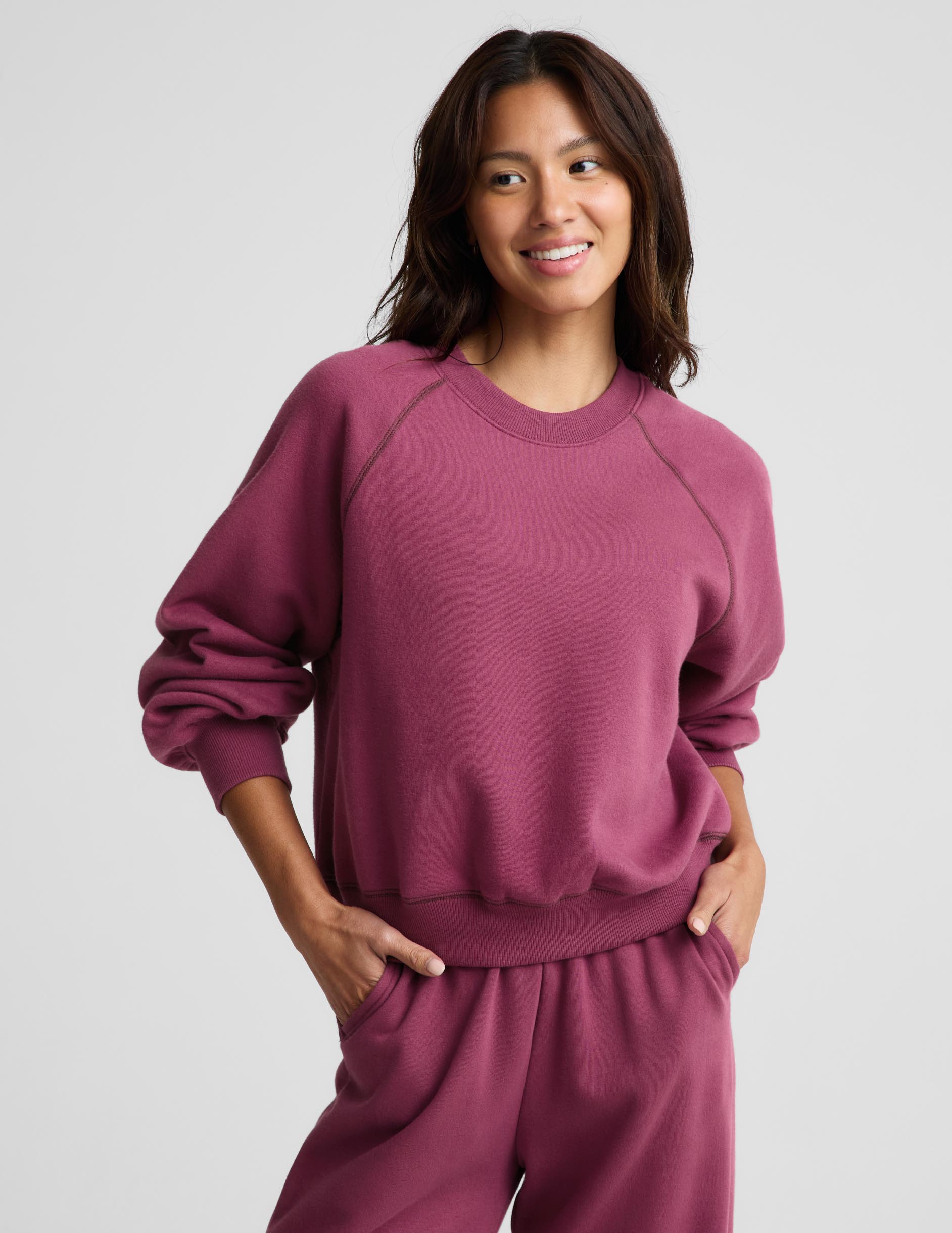 LuxeFleece 2.0™ Raglan Crewneck - Pomegranate/Cabernet