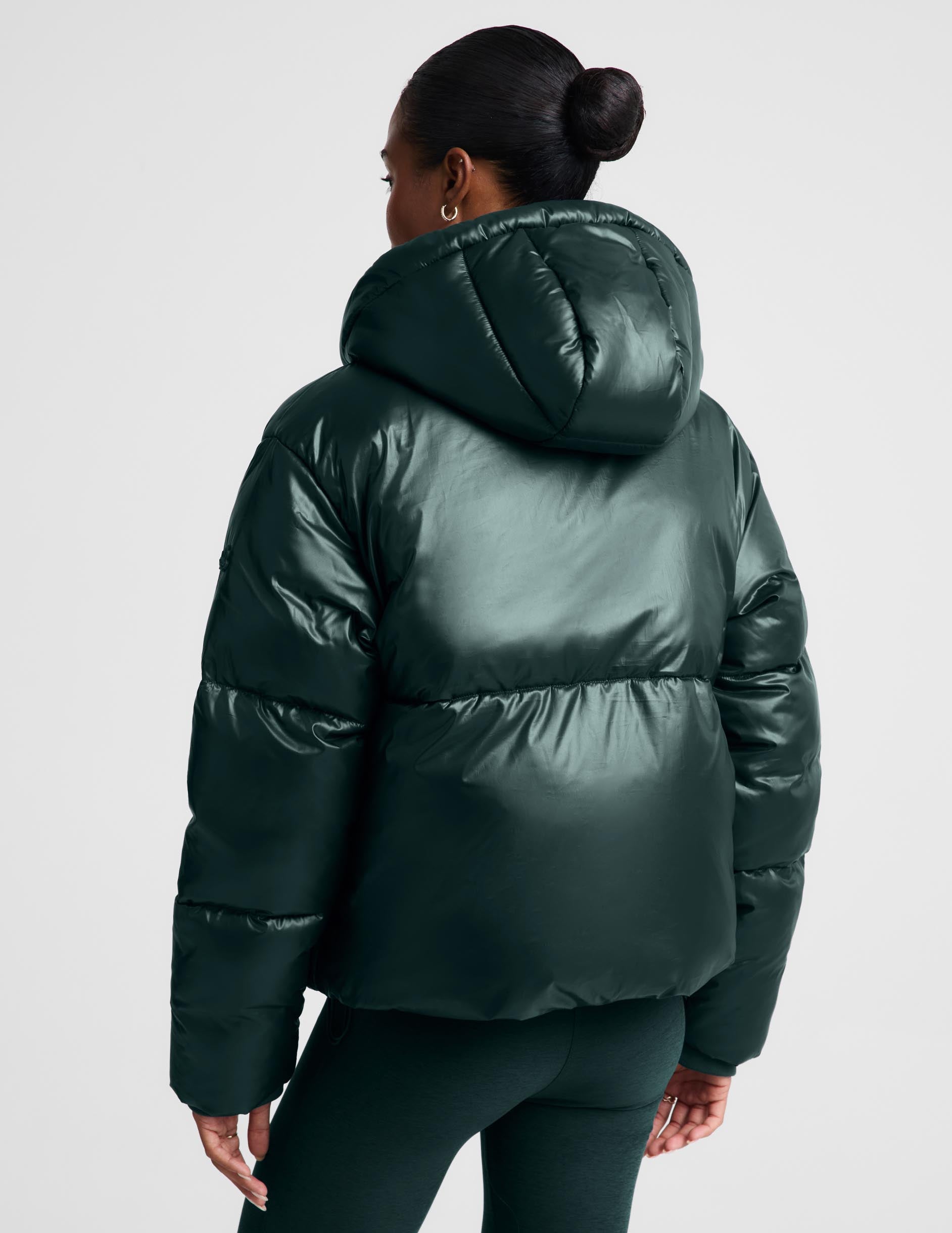 Up For It Puff Shine Jacket - Shine Dark Ivy