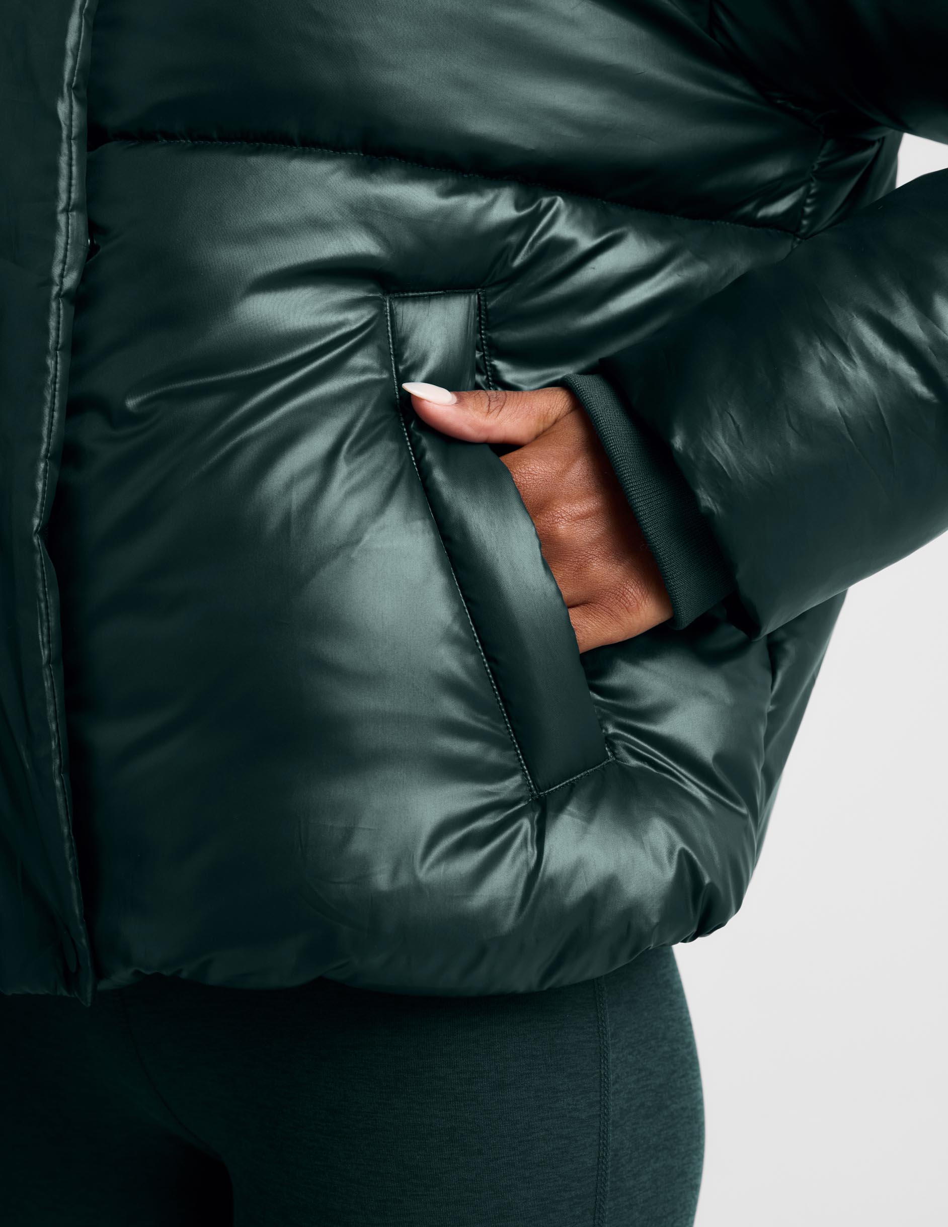 Up For It Puff Shine Jacket - Shine Dark Ivy