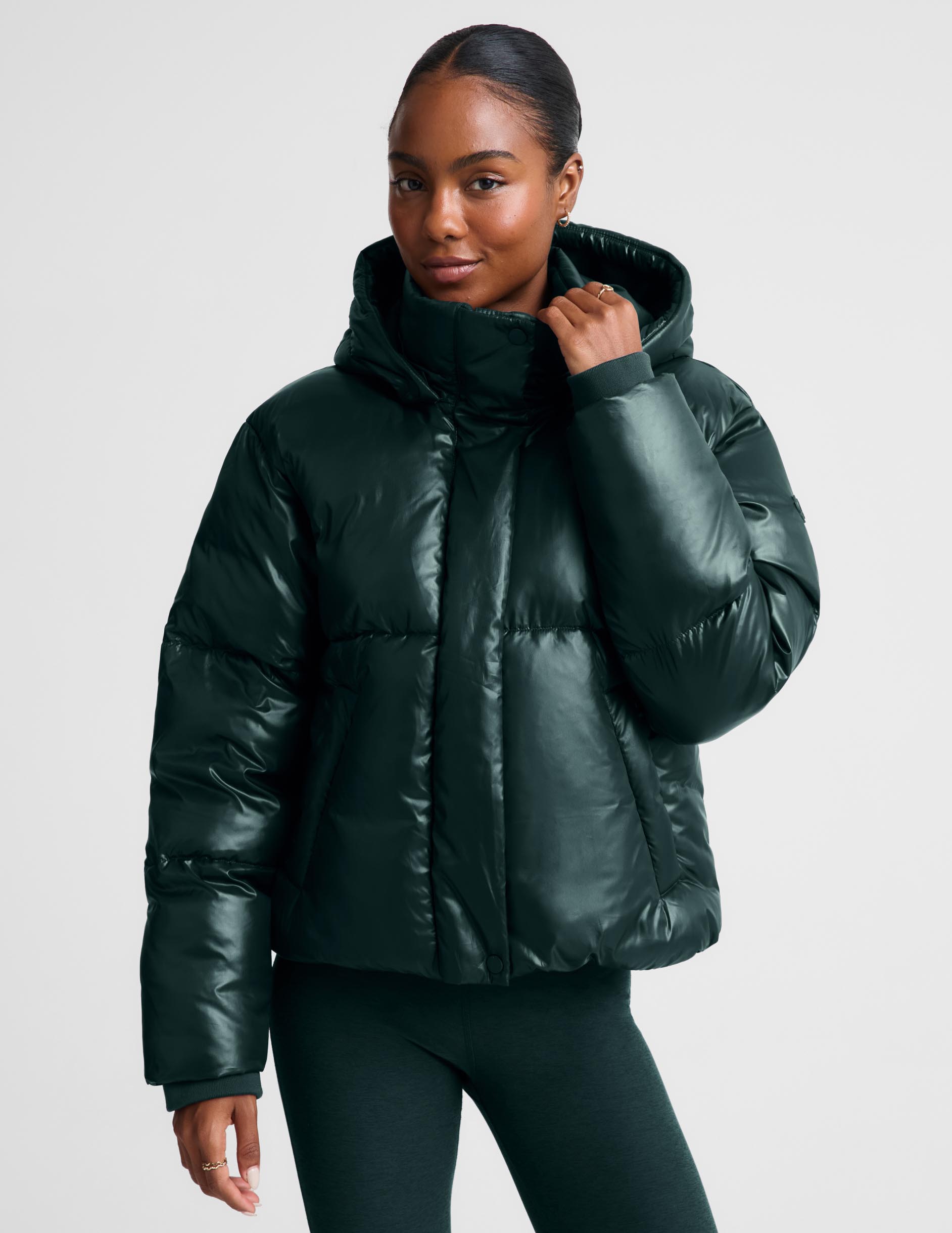 Up For It Puff Shine Jacket - Shine Dark Ivy