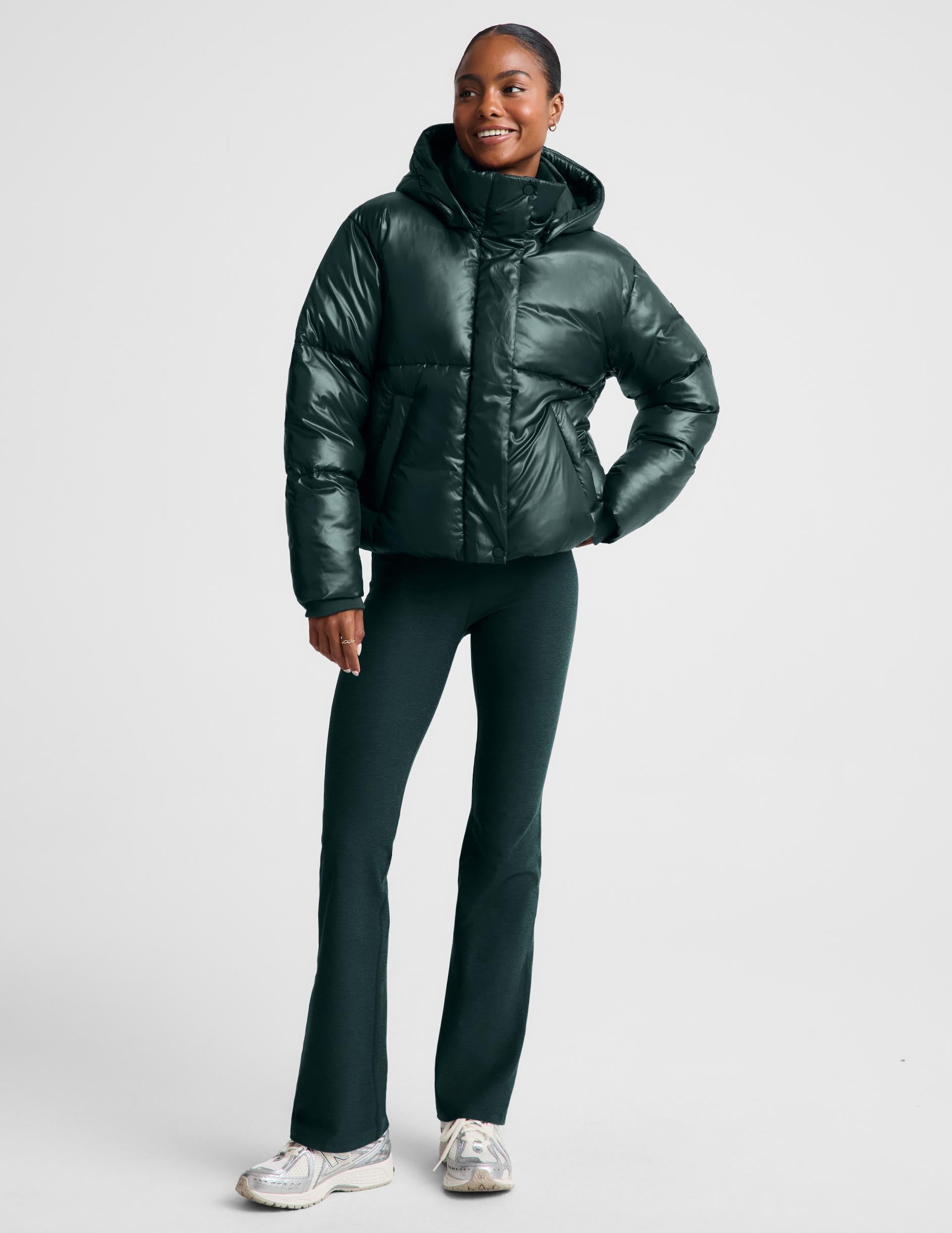 Up For It Puff Shine Jacket - Shine Dark Ivy