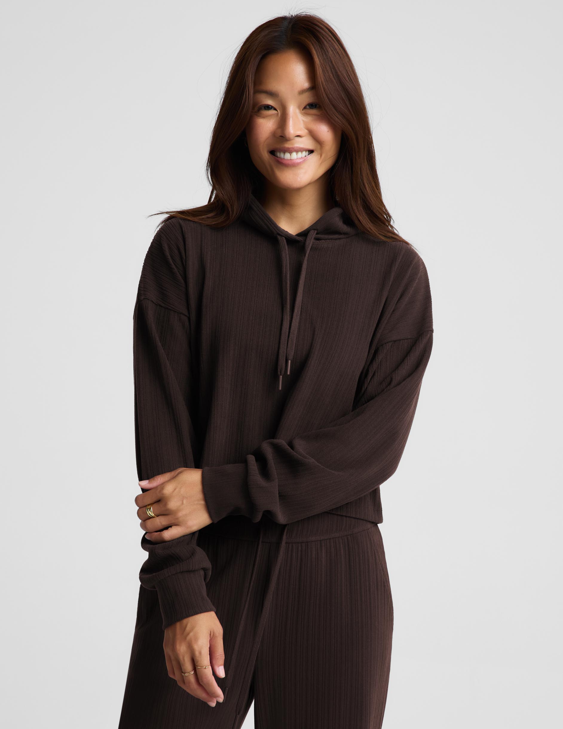 Breathe Easy Ribbed Hoodie - Dark Chocolate