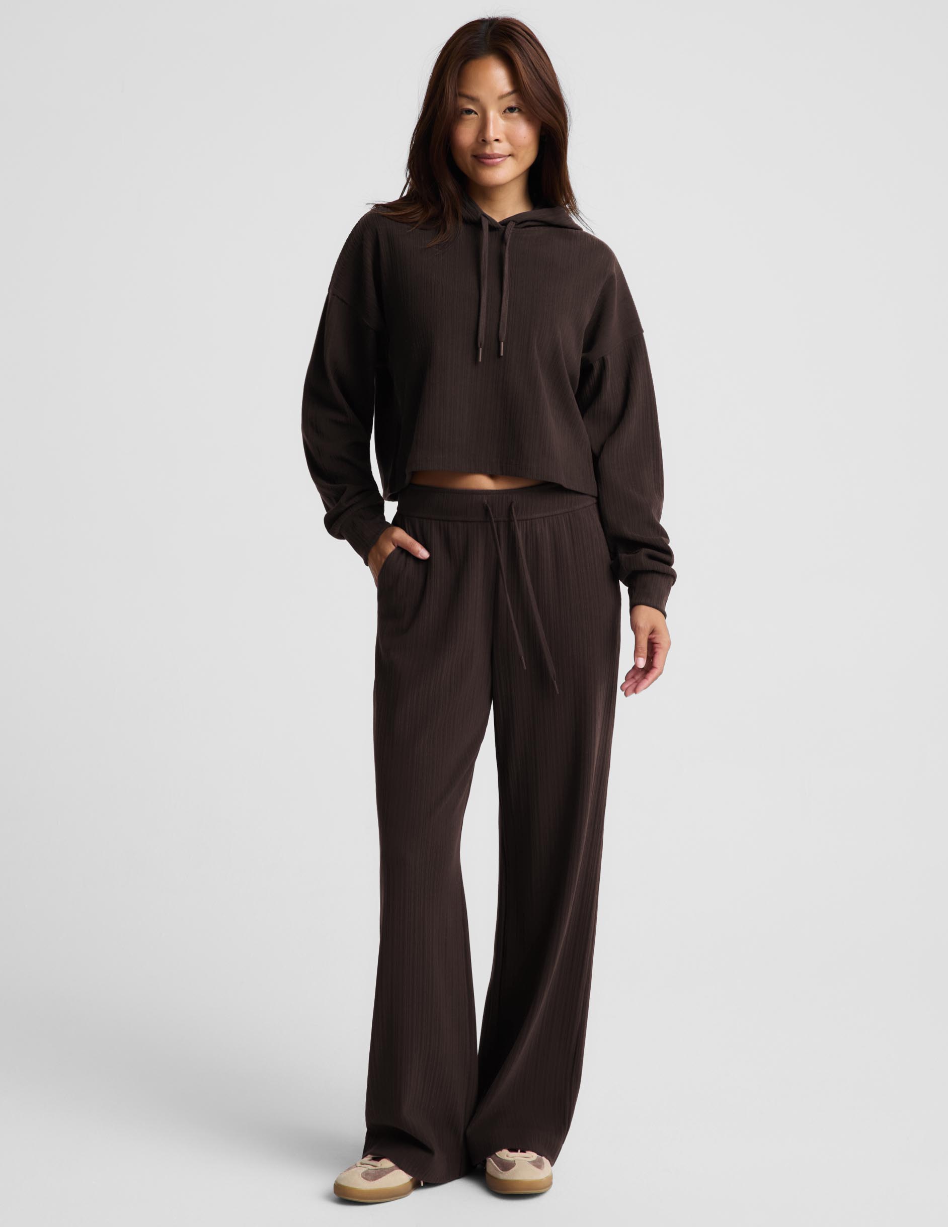 Breathe Easy Ribbed Wide Leg Pant - Dark Chocolate