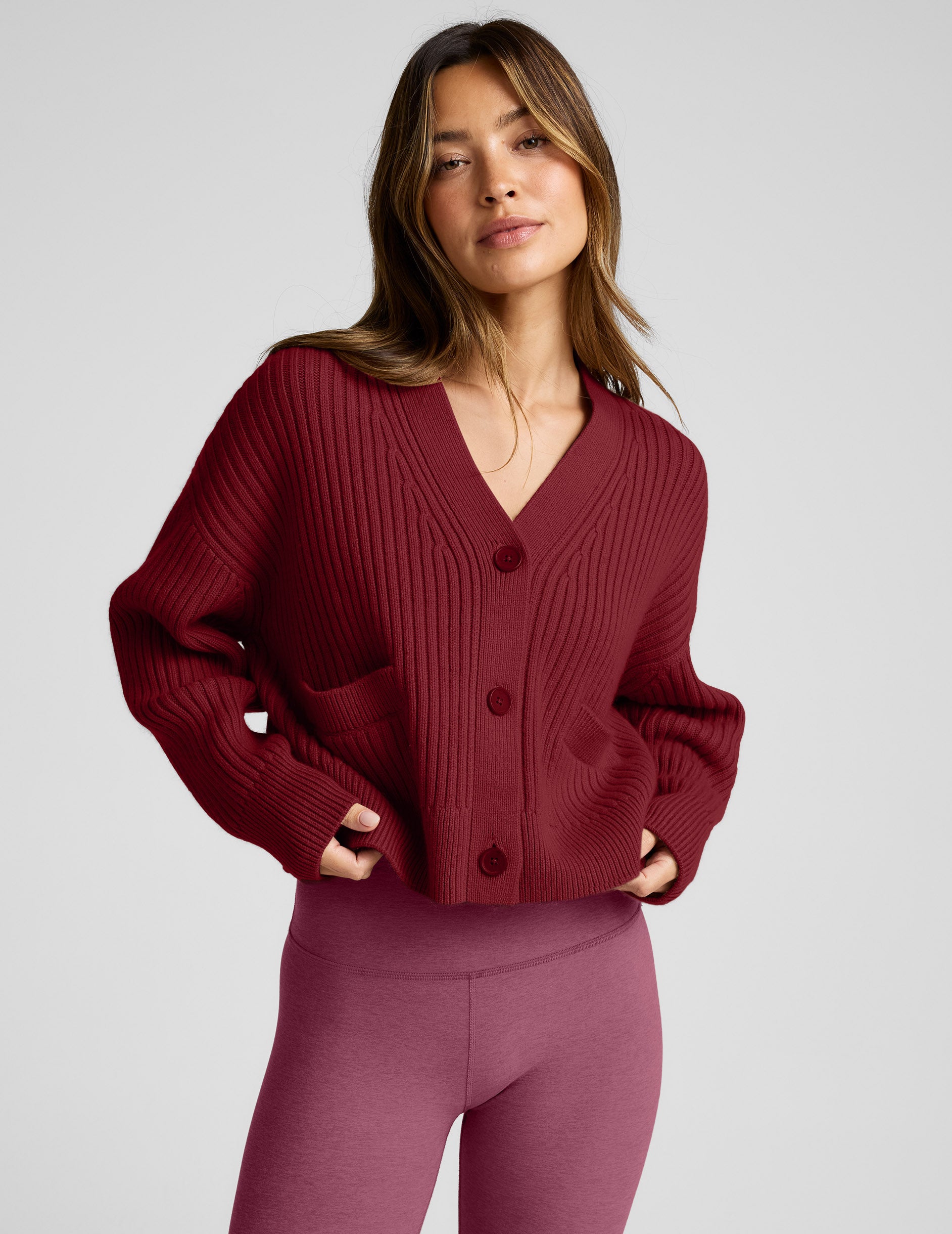 Wool Blend Cardigan - Burgundy