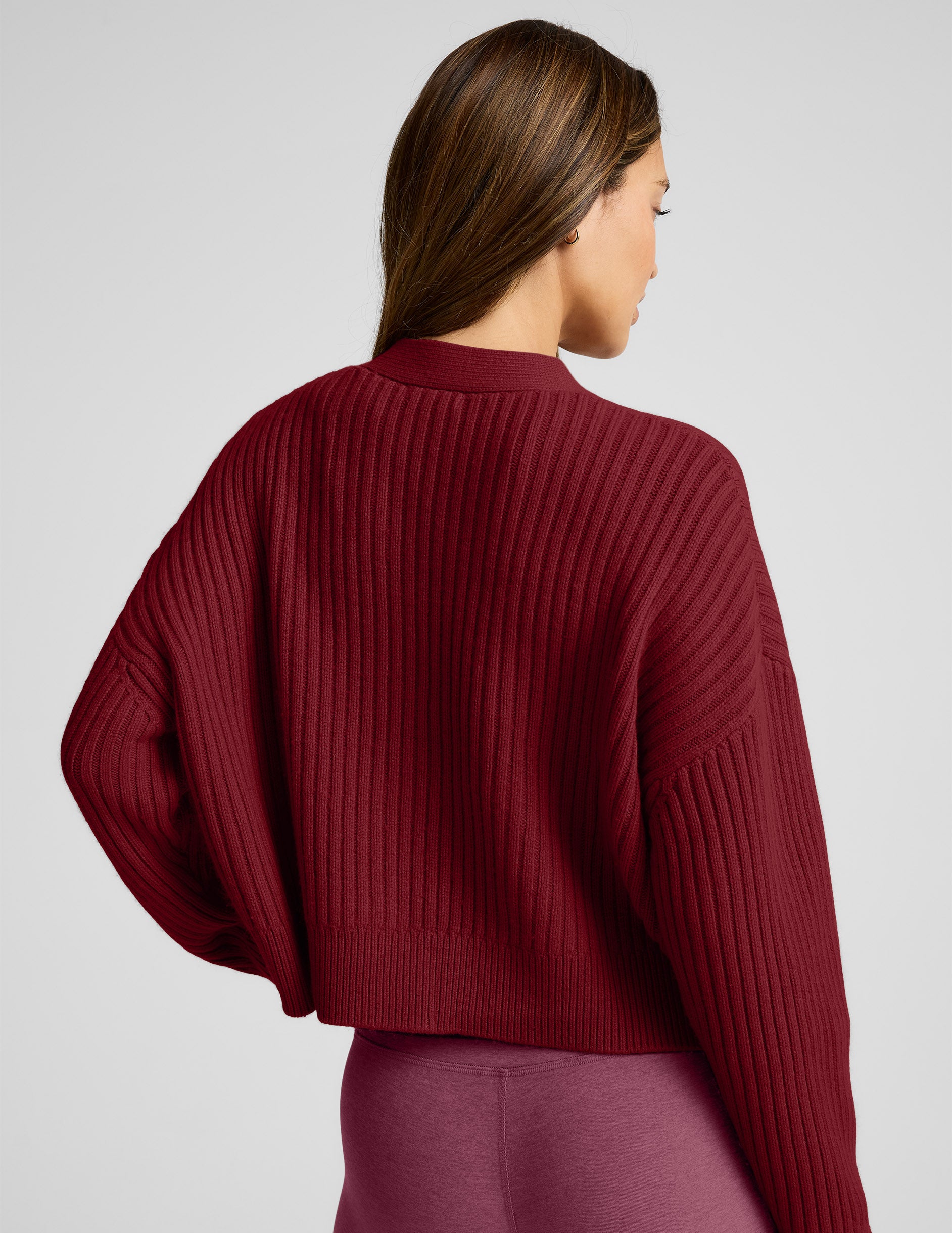 Wool Blend Cardigan - Burgundy