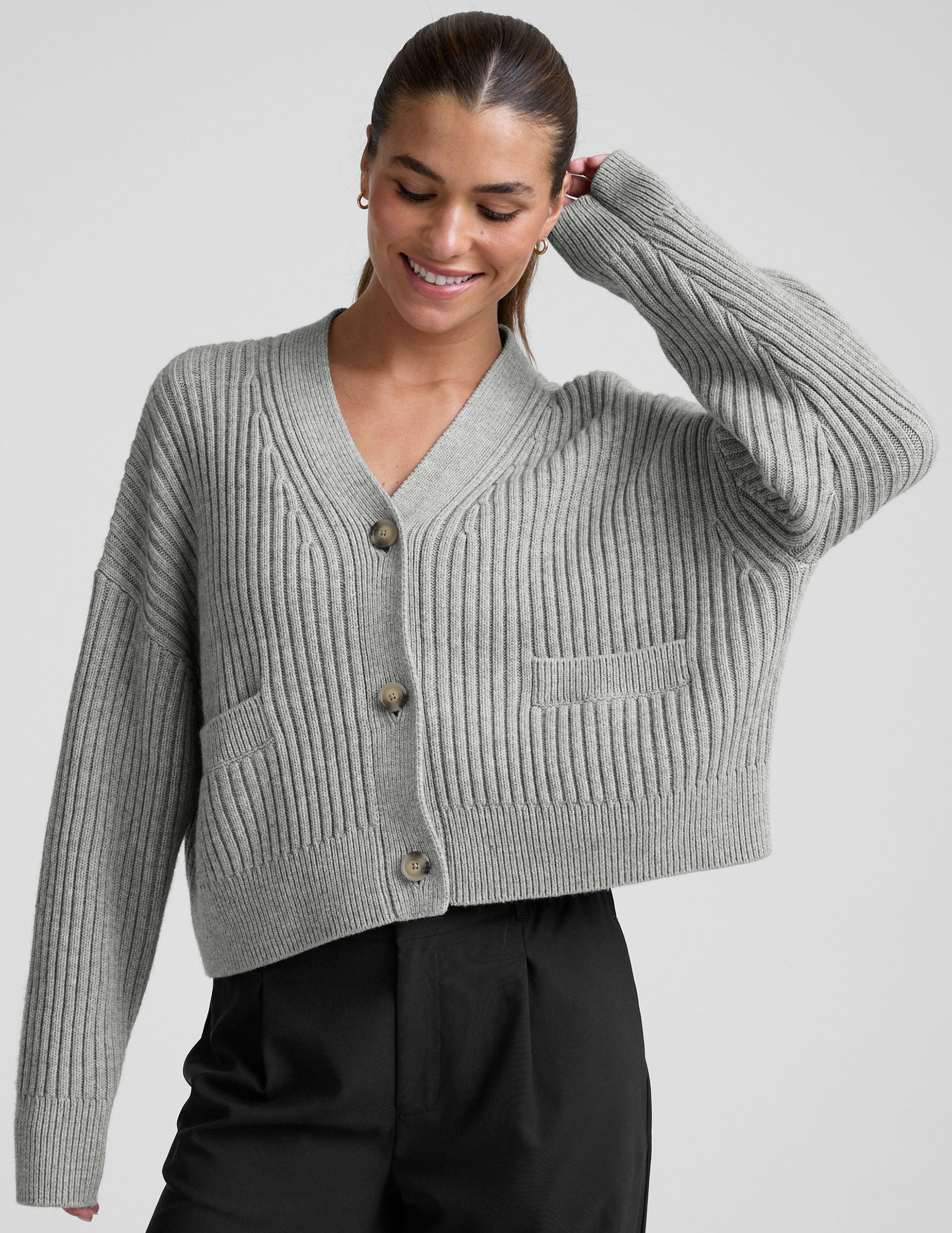 Wool Blend Cardigan - Gray Heather