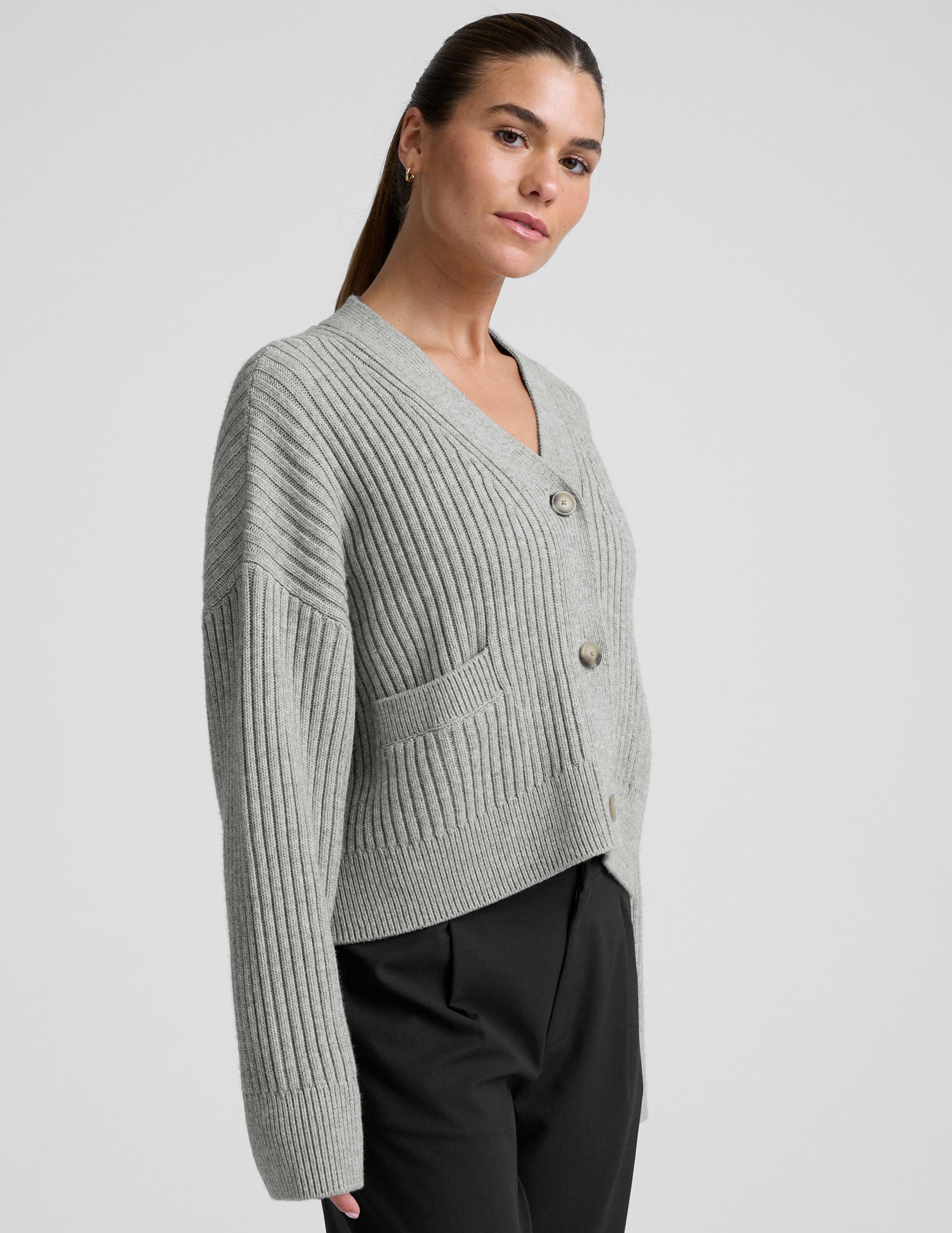 Wool Blend Cardigan - Gray Heather