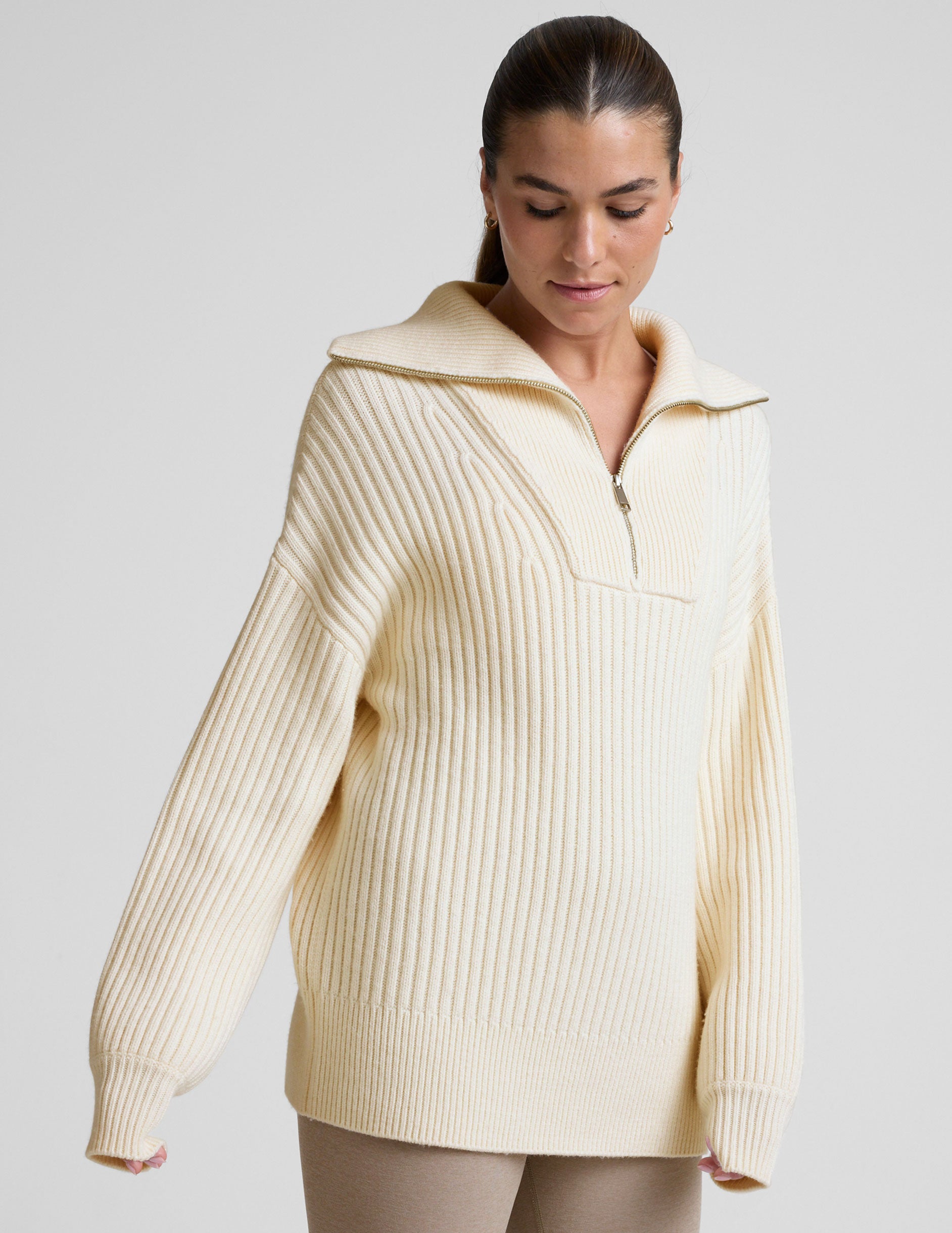 Wool Blend Collared Pullover - Ivory