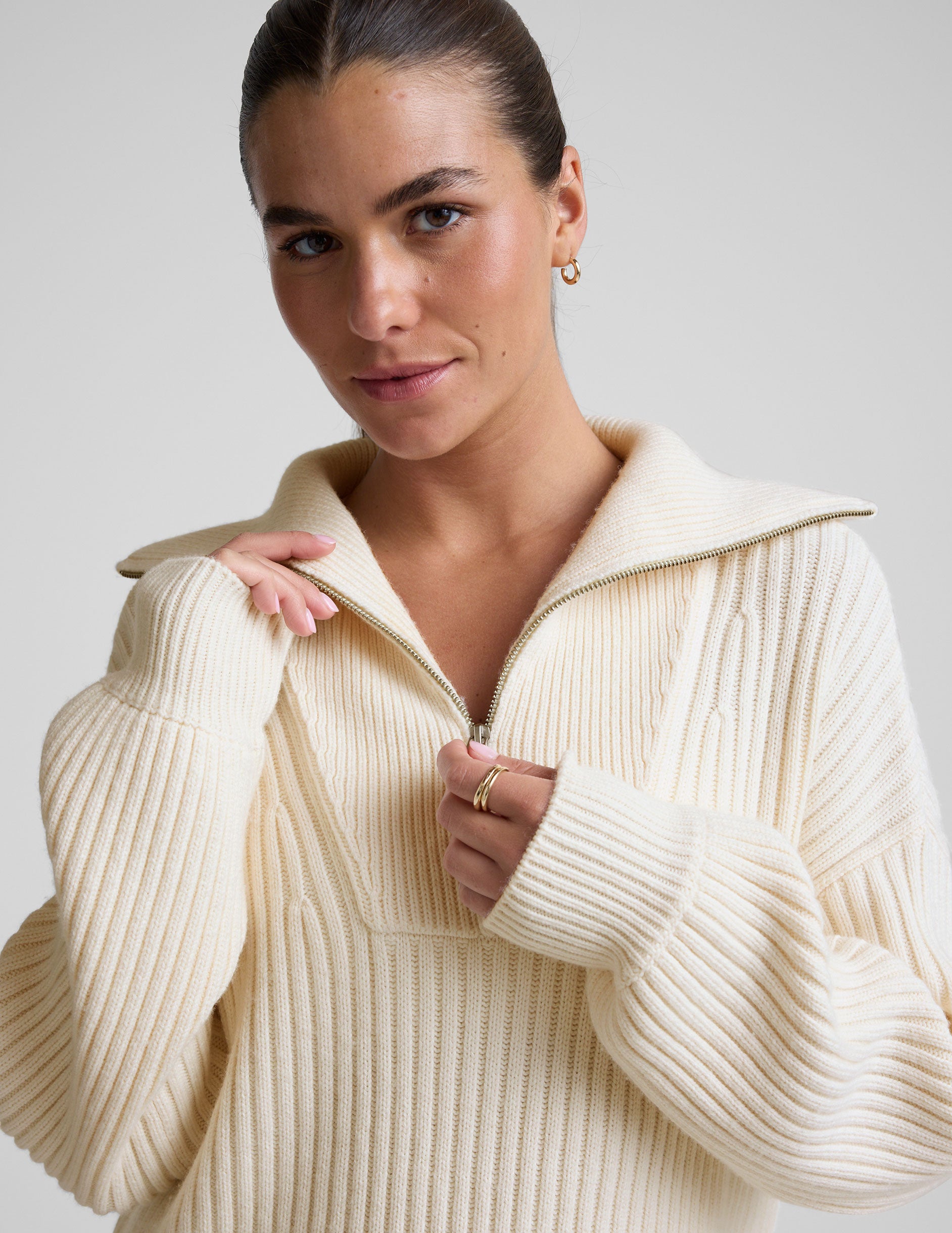 Wool Blend Collared Pullover - Ivory