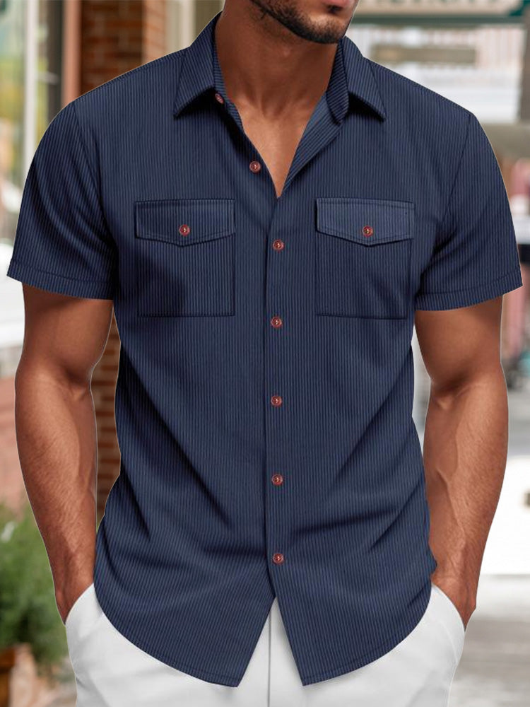 Men's Relaxed Ribbed Knit Short Sleeve Shirt - Navy blue