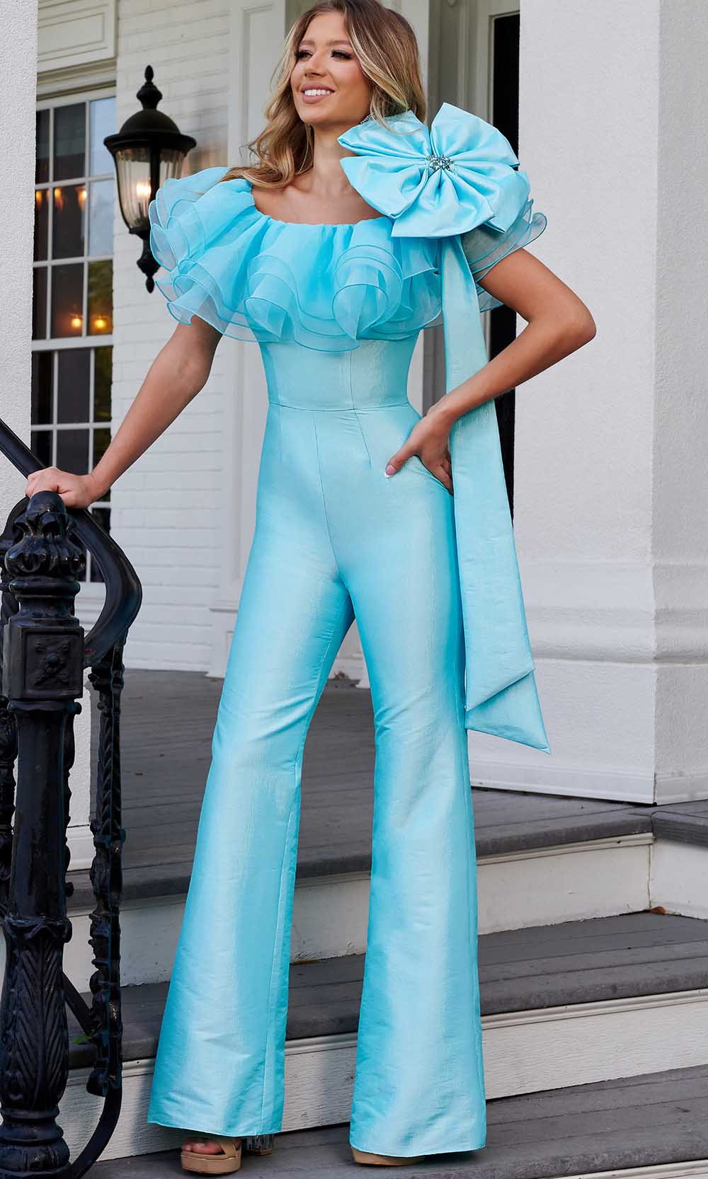 Rachel Allan 50171 - Off Shoulder Jumpsuit - Aqua