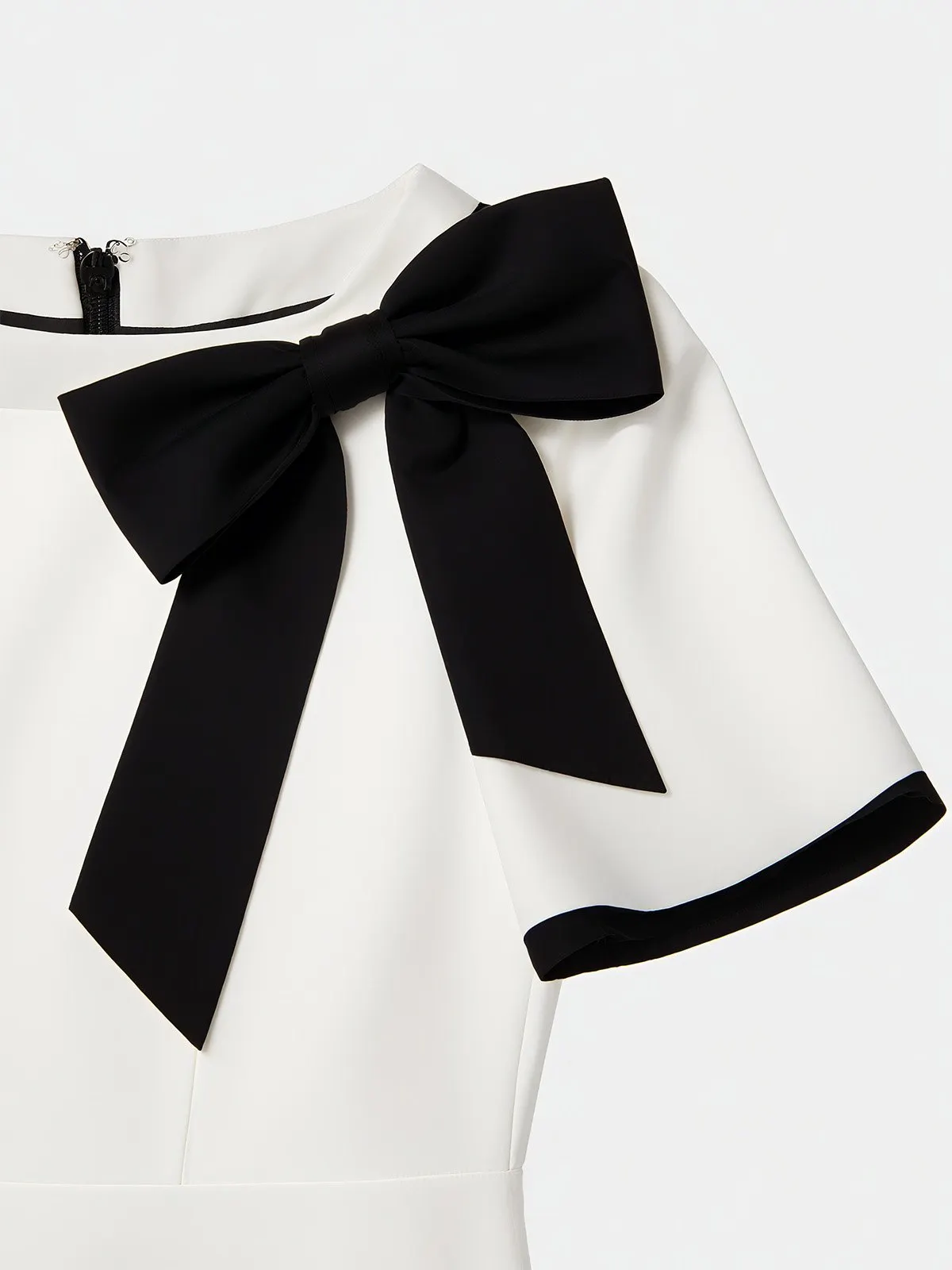 White Bow Short Sleeve Sheath Midi Dress