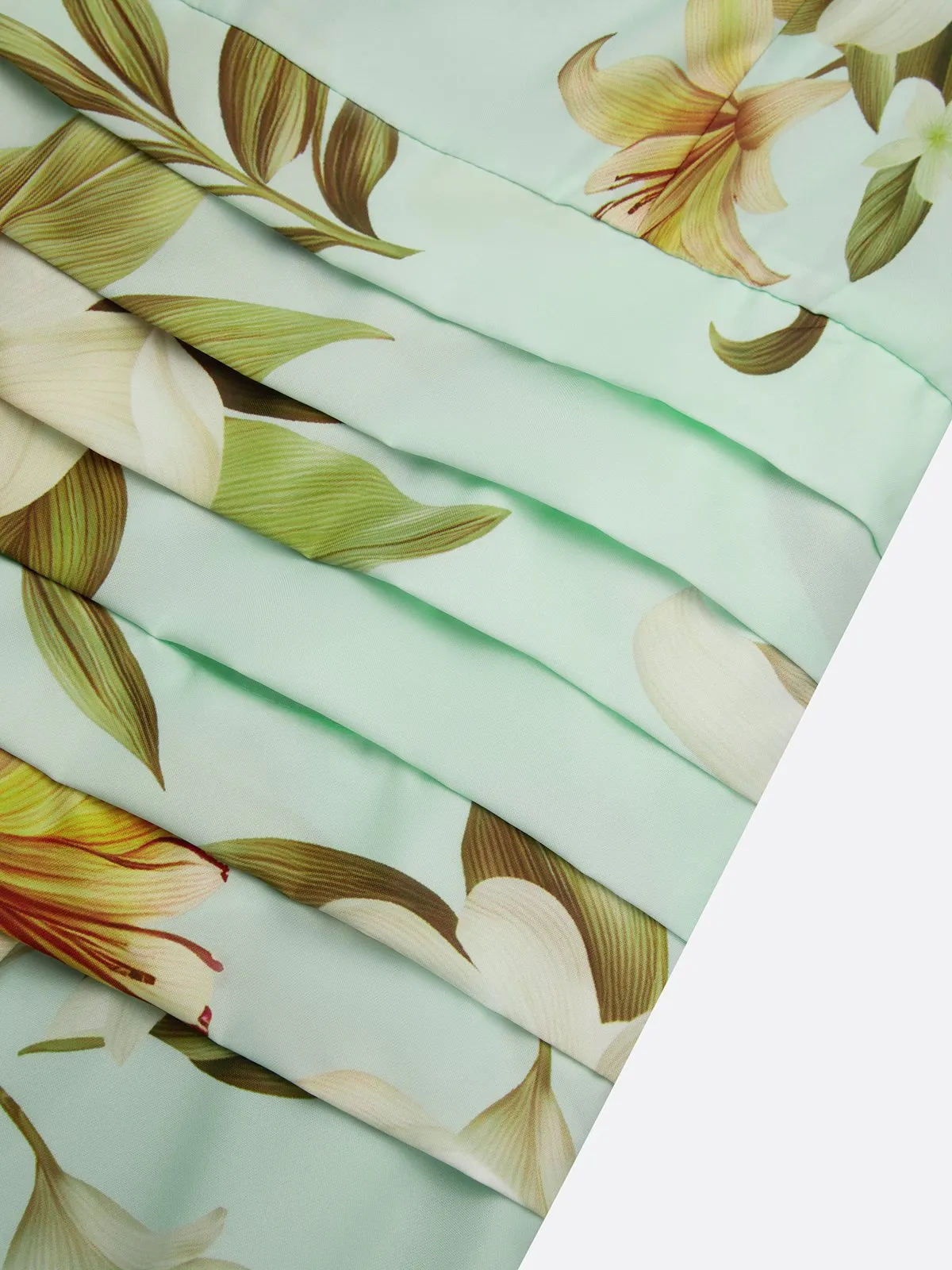 Light Green Floral Ruched Classic Boat Neck Sleeveless A-Line Floor-length Gown Dress