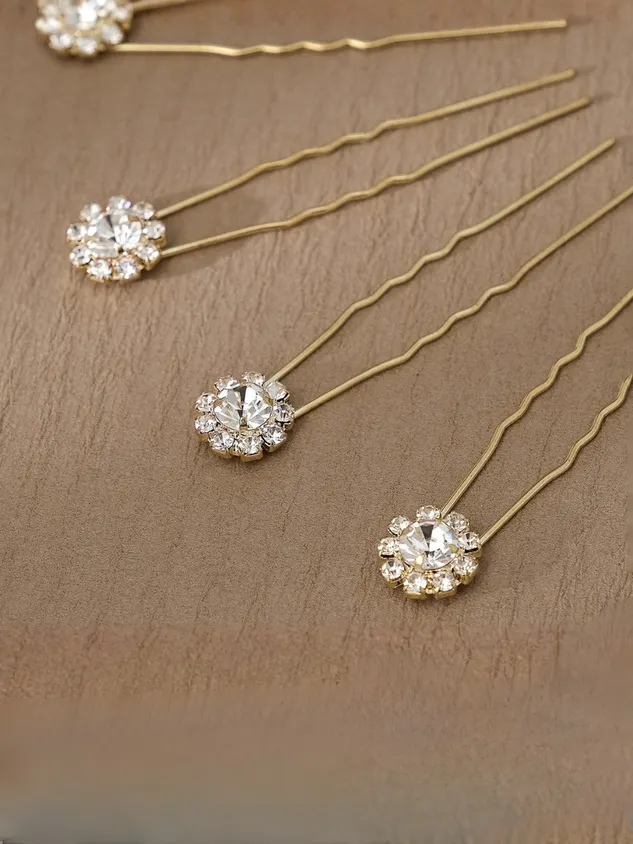 Bridal Floral Rhinestone U-shaped Hair Fork Set With Alloy Hairpins And Hair Ornaments