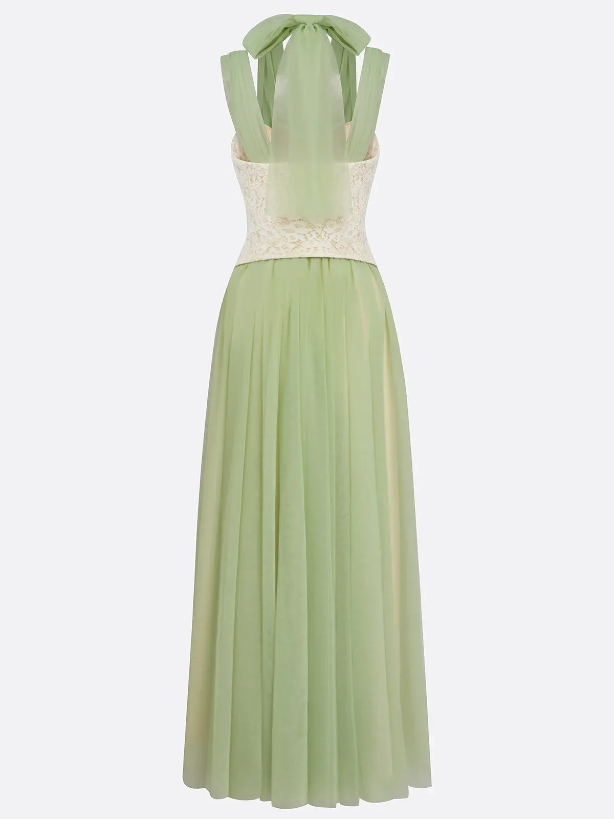 Green Chiffon V Neck Sleeveless A-Line Corset Floor-length Gown Dress