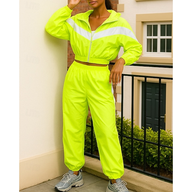 Women's Tracksuit Sweatpants Track Pants Zipper Pocket Solid Colored Clothing Suit Spring Fall White Black Gym Running Training Windproof Long Sleeve Sport Activewear Micro-elastic Regular - Green
