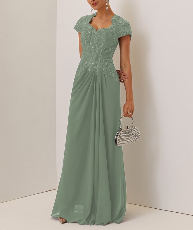 Purplish blue Sequin Lace Chiffon Dress Sweetheart Neckline Short Sleeve A-Line Maxi Mother of the Bride or Groom Dress