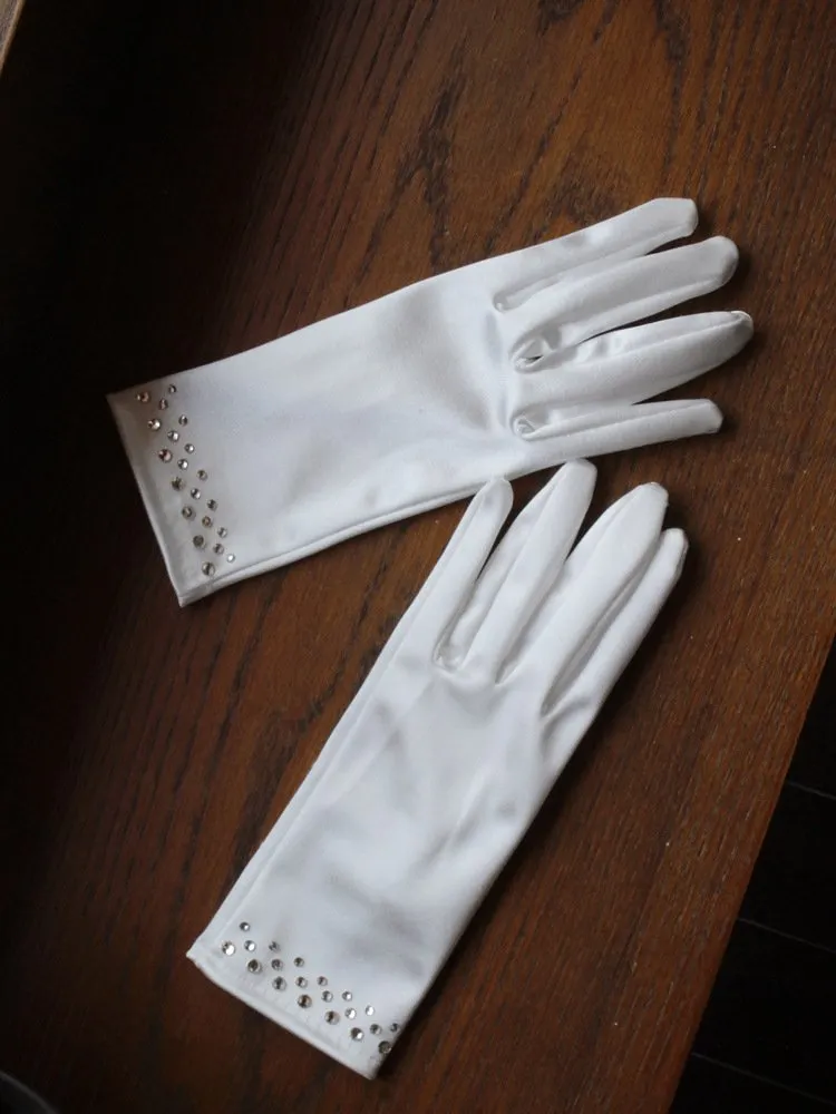Retro-style Short Minimalist Rhinestone Satin Elegant Bridal Banquet/wedding Gloves