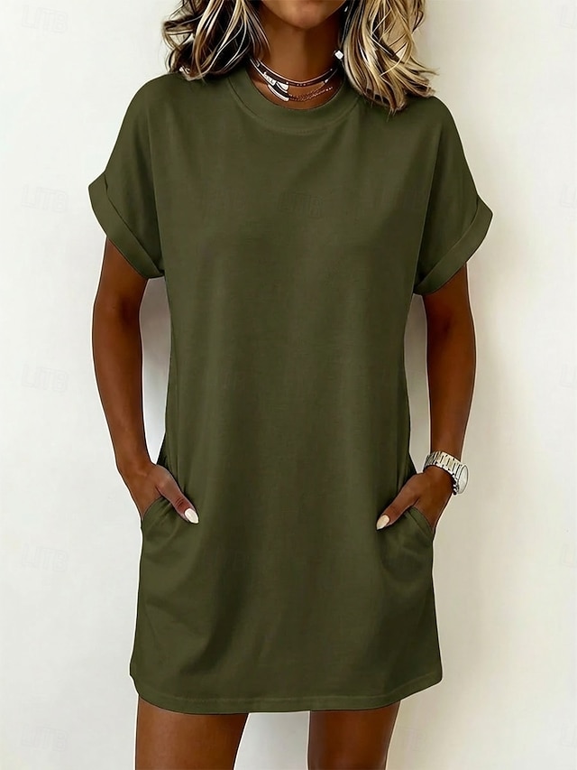 Women's Mini Dress T Shirt Dress Tee Dress Basic Classic Daily Weekend Loose Fit Plain Short Sleeve Crew Neck White Black Pink Army Green Summer Spring - Army Green