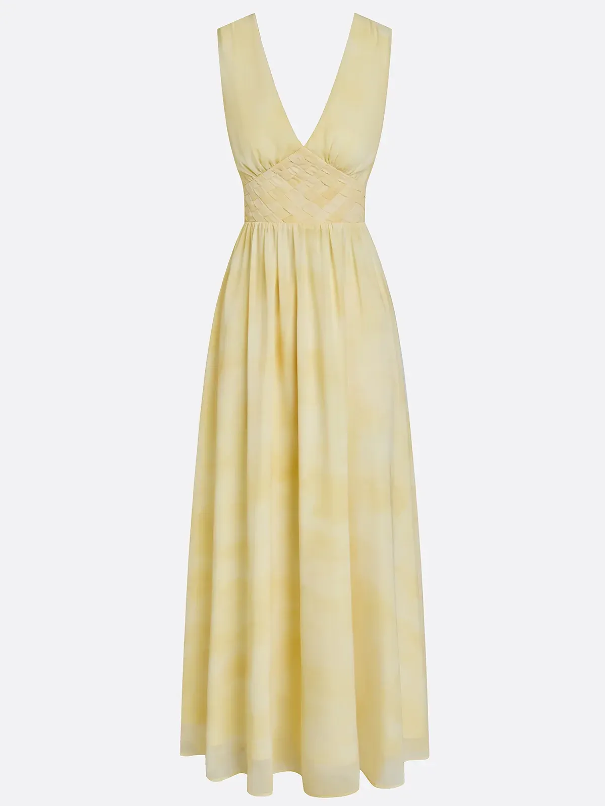Yellow Woven Chiffon V Neck Sleeveless A-Line Maxi Dress