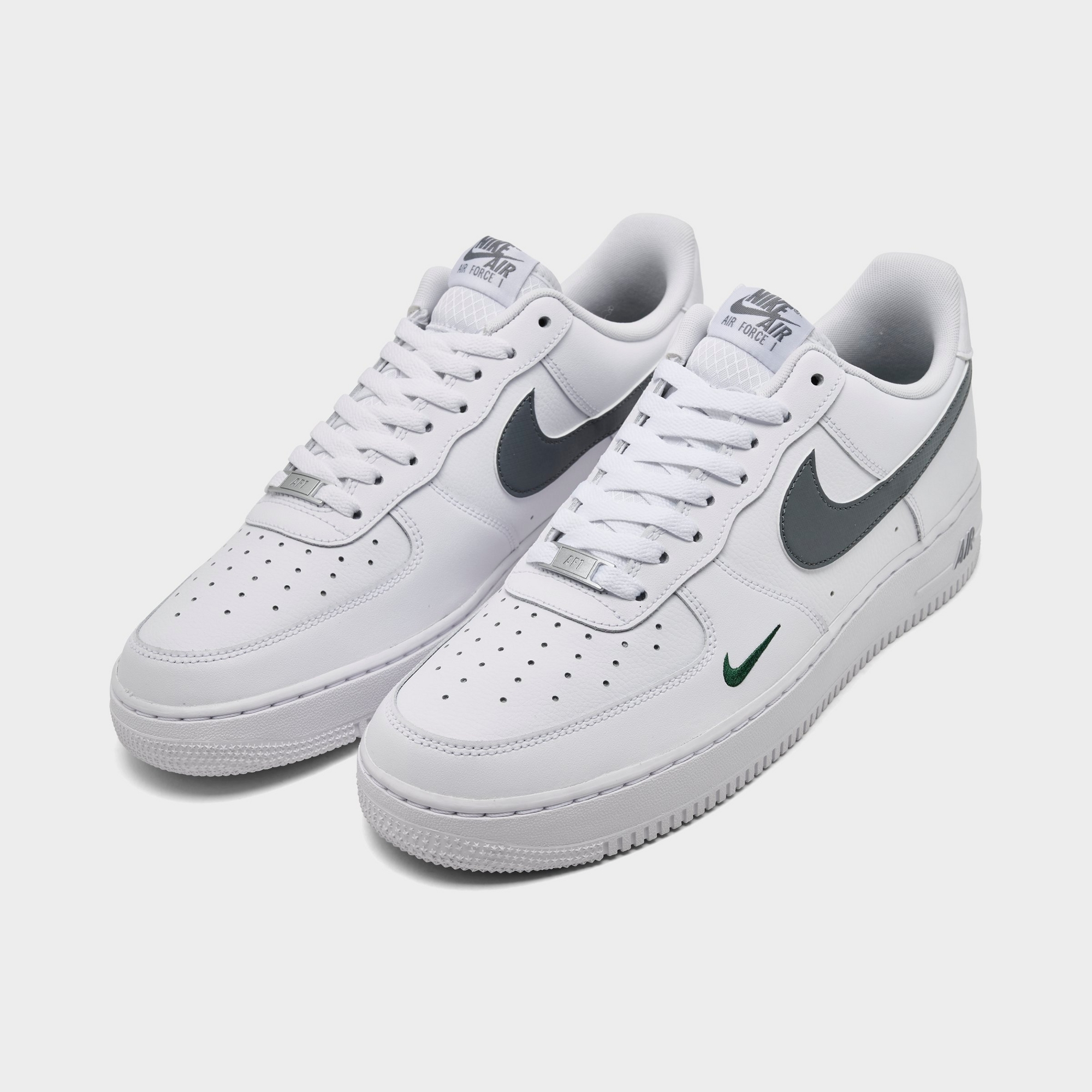 Men's Nike Air Force 1 '07 Casual Shoes — White/Fir/Cool Grey — Both shoes facing left