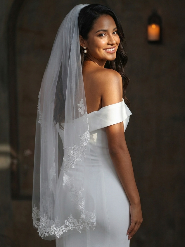 High-end Water-soluble Lace Patchwork Women's White Single-layer Lace Trim 100cm-150cm Bridal Veil