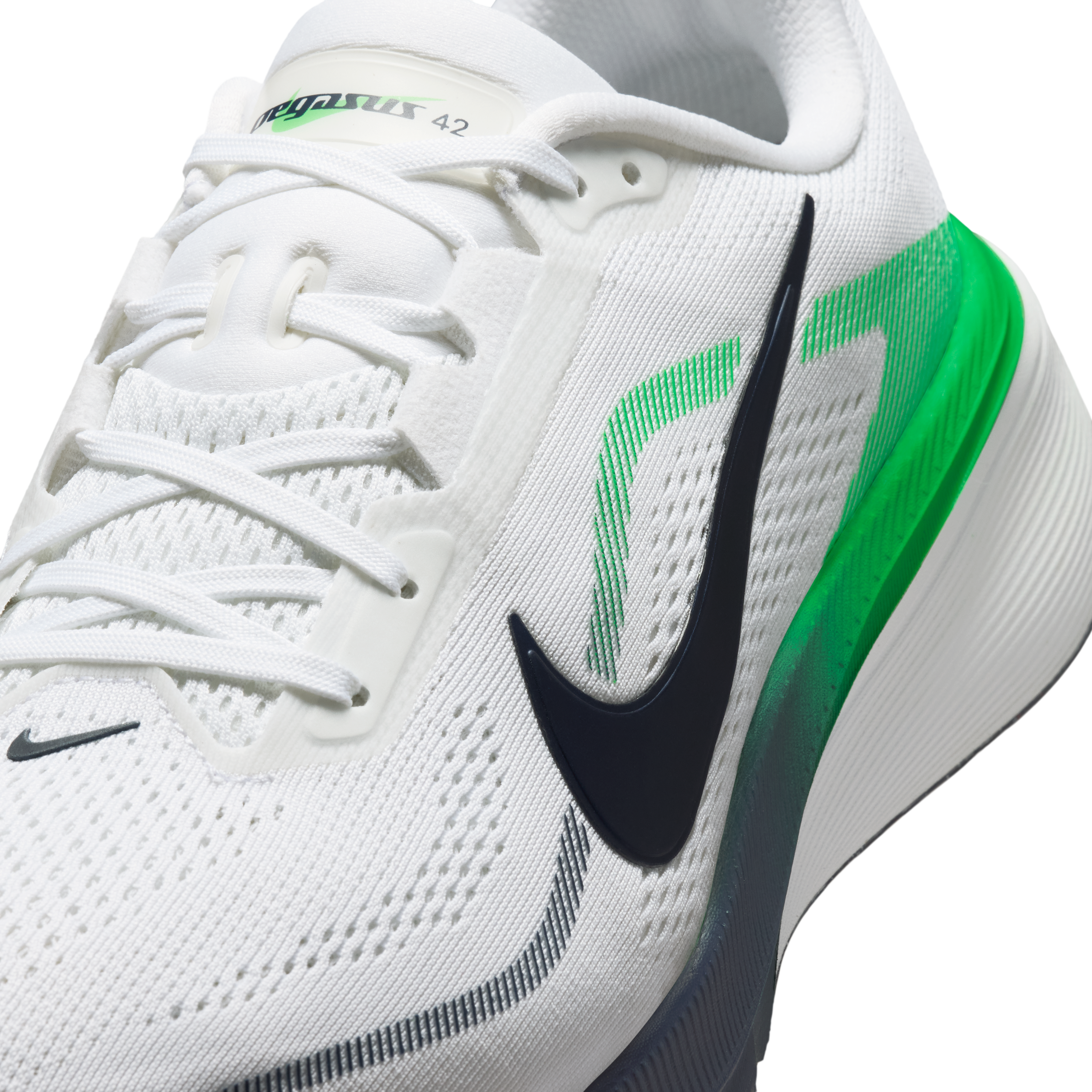 Nike Pegasus 42 Men's Road Running Shoes (Wide) — White/Green Spark/Midnight Navy — Wide
