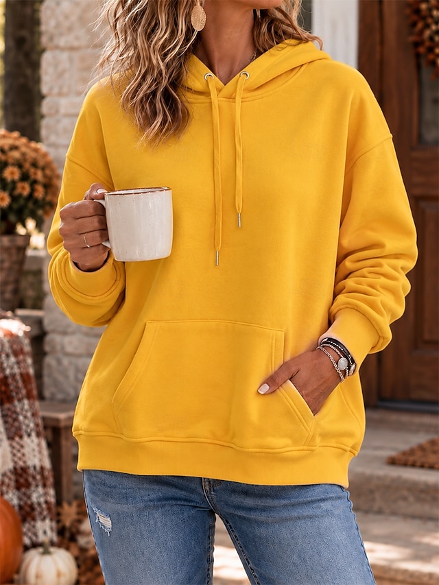 Women's Fleece Pullover Hoodie Sweatshirt Pullover Cotton Drawstring Elegant Ethnic Romantic Long Sleeve Round Neck Hooded Regular Tops Casual Holiday Blue White Black Yellow Pink Spring Fall Winter - Red
