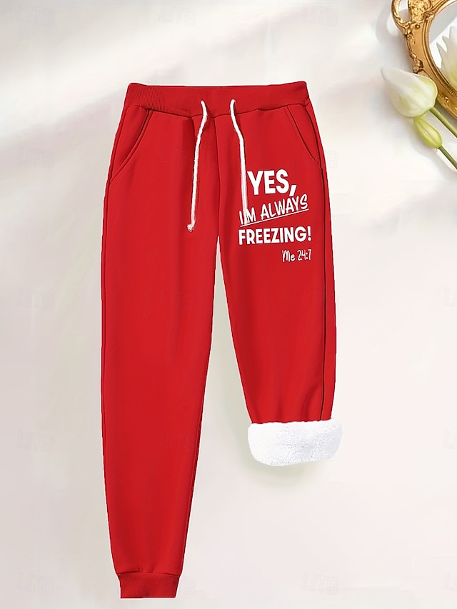 Women's Sweatpants Fleece Pants Down Pants Vintage Casual Full Length High Waist Graphic Letter Drawstring Micro-elastic Daily Home Outdoor Black Pink Red Blue Summer Spring Fall Regular Fit - Red