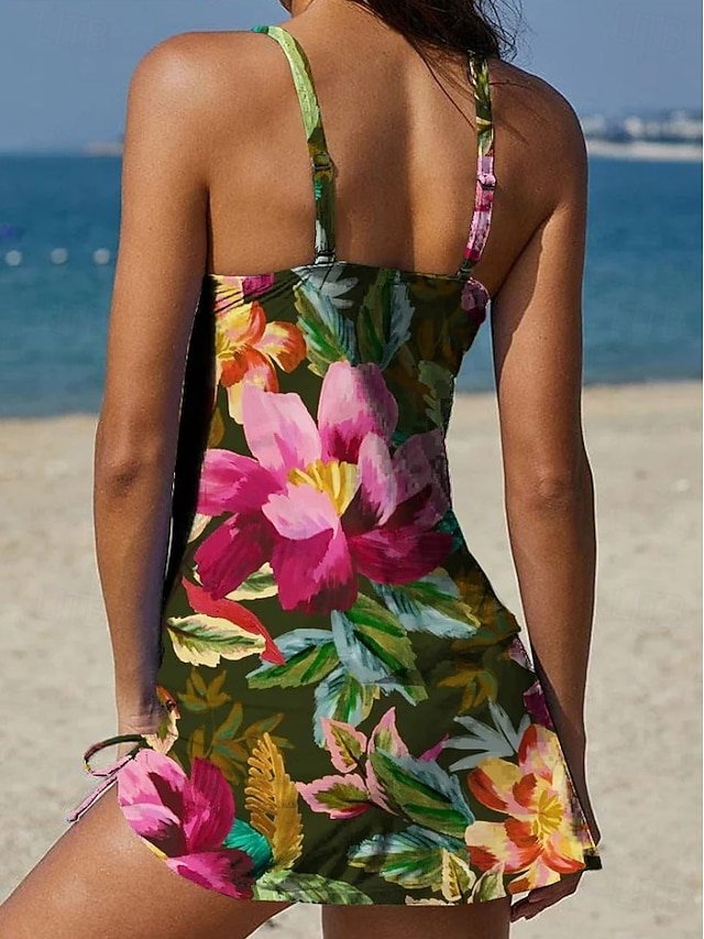 Women's Swimwear Tankini Skirt Swimsuit Elegant Vacation Floral Graphic Sleeveless Bathing Suits - Pink