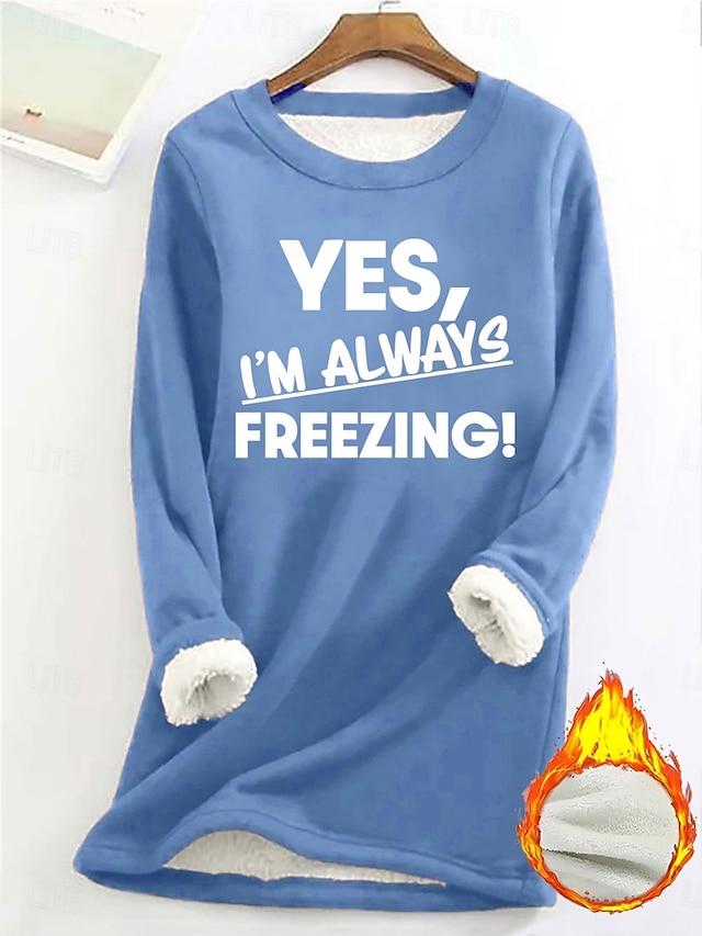 Women's Sweatshirt Fleece Letter Street Dailywear Print Casual Comfrt Crew Neck Long Sleeve Micro-elastic Fall Winter Comfrt Breathable Soft Fabric - Blue
