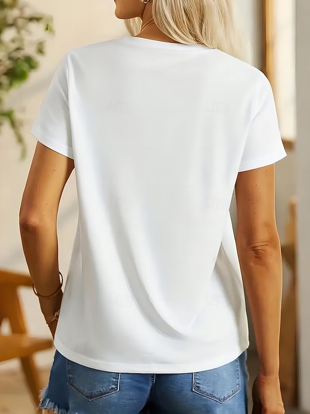 Women's T Shirt Print Graphic Animal Dog Stylish Classic Casual Short Sleeve Crew Neck Regular Tops Casual Daily Blue Yellow Rainbow Summer Spring - Blue