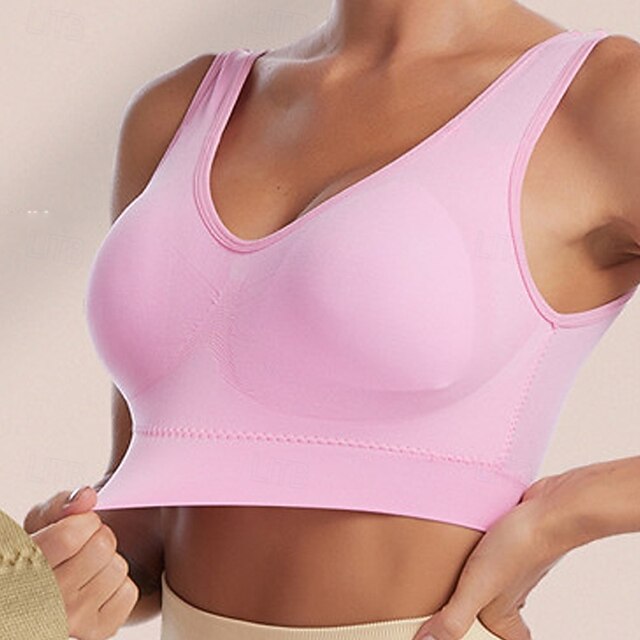 Women's Light Support Sports Bra Running Bra Open Back Cross Back Bra Top Padded Fitness Leisure Sports Running Breathable Lightweight Soft Watermelon Red Black White Solid Colored - Dark Purple