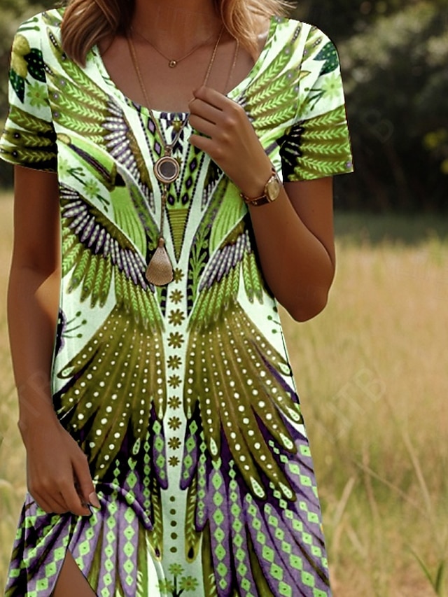 Women's Mini Dress Boho Casual Dress Petite Dress T Shirt Dress Tee Dress Sundress Stylish Casual Vacation Casual Daily Regular Fit Graphic Short Sleeve Crew Neck Maroon Pink Blue Green Spring - Green