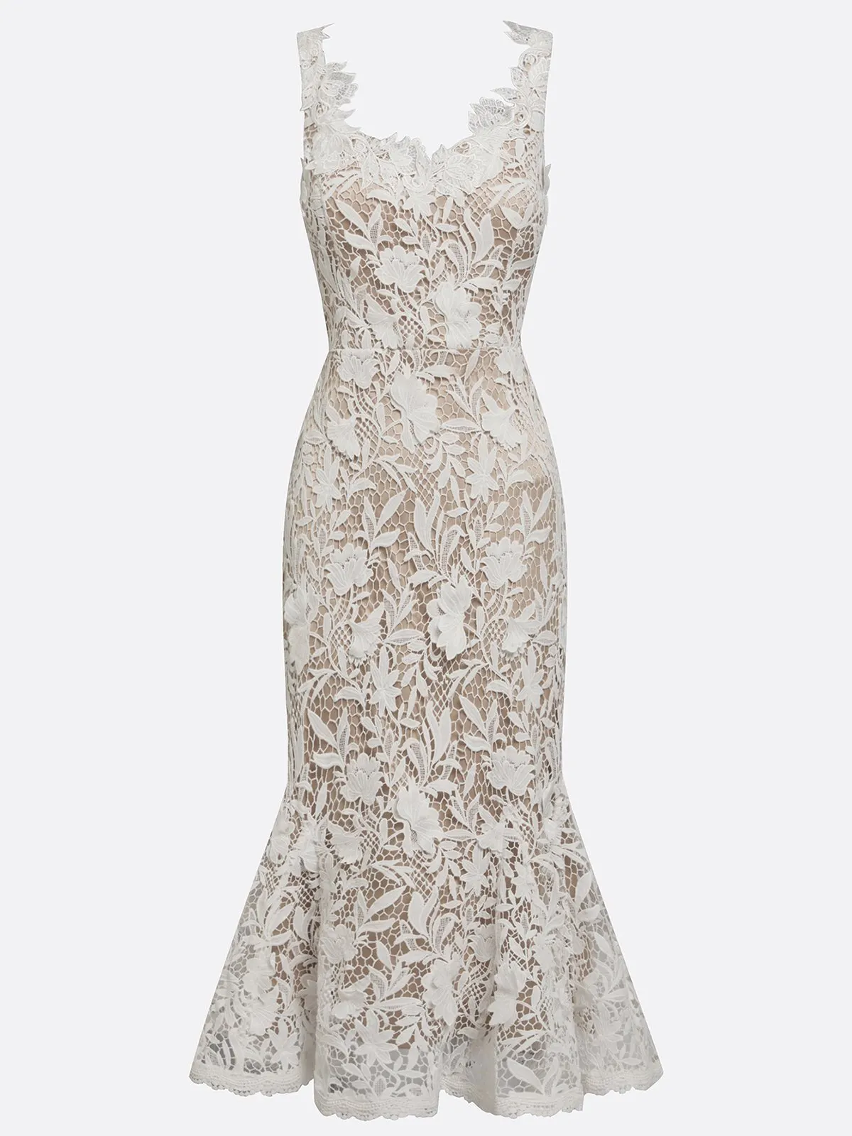 White Lace Sweetheart Neckline Sleeveless Mermaid Midi Dress