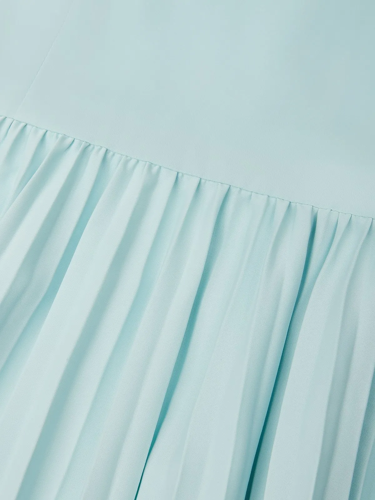 Light Blue Pleated Square Neck Sleeveless A-Line Maxi Dress