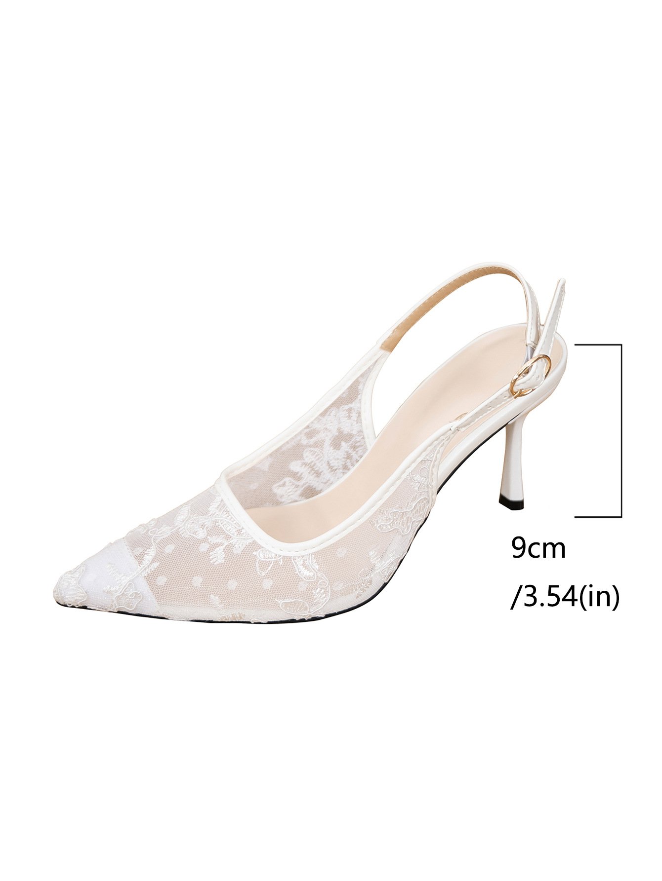 Simple Fashionable Pointed-toe High Heels For Women Perfect For Banquets And Weddings These Mesh Low-cut Closed-toe Strappy Buckle-front High Heels Are Perfect For Both Casual And Wedding Occasions