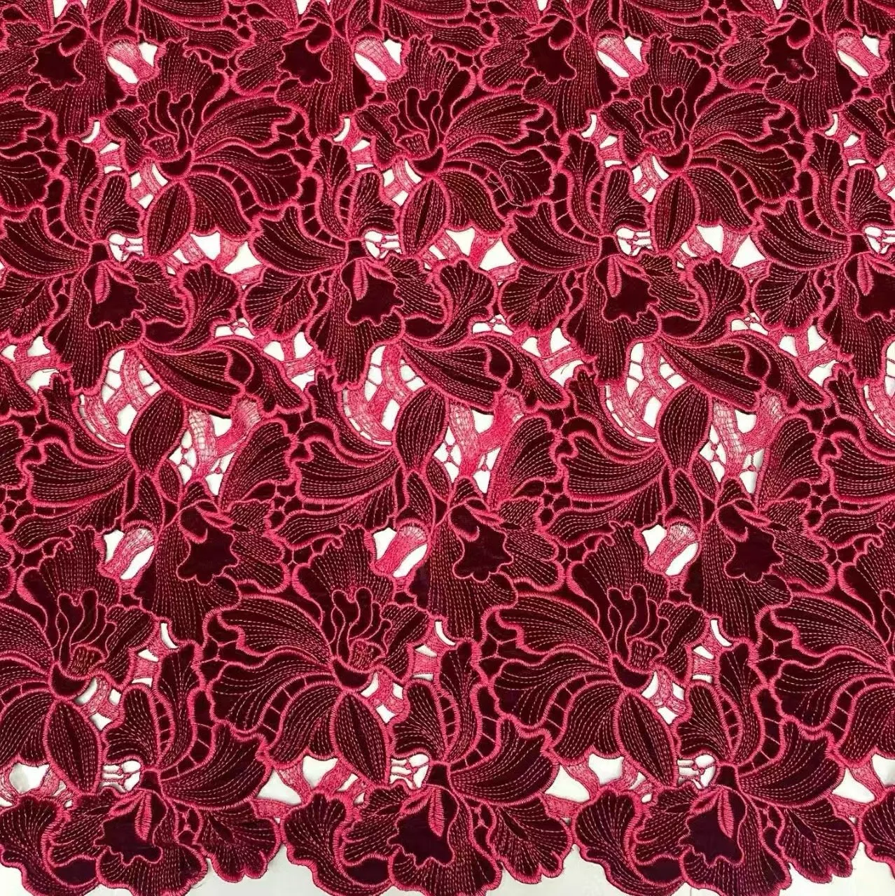 Women Wine Red Lace Flocked Mock Neck Long Sleeve Dressy Jumpsuit