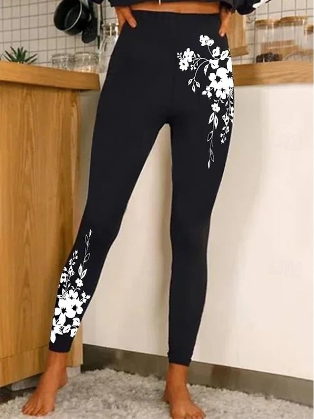 Christmas Women's Leggings Vacation Vintage Ethnic Style Full Length High WaistPantsUgly Graphic 3D Print Quick Dry Breathability Soft Stretchy Formal Outdoor Vacation Black and - Black 1#