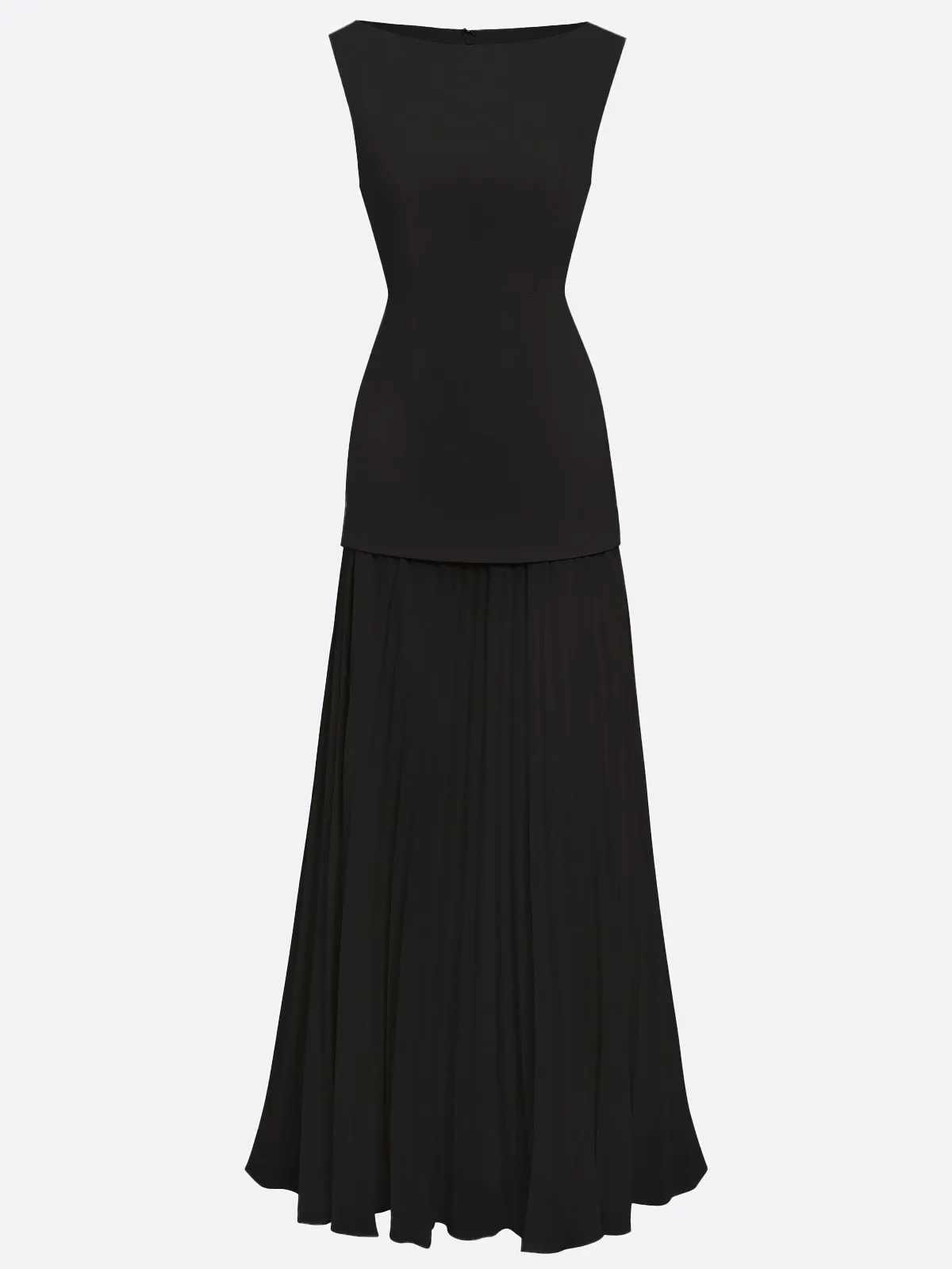 Black Pleated Maxi Boat Neck Sleeveless A-Line Bridesmaid Dress